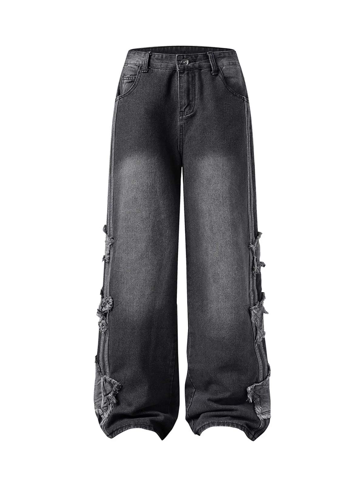 Distressed Raw Edge Baggy Jeans