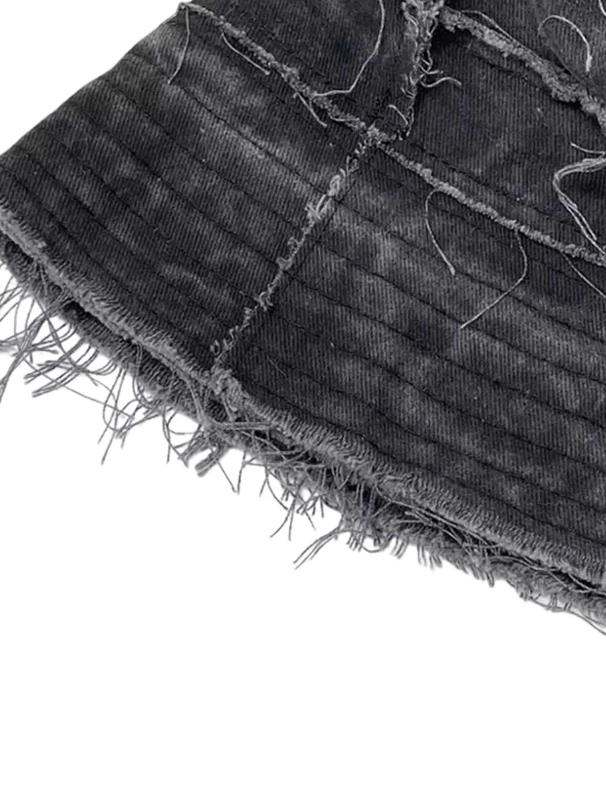 Distressed Denim Raw Edge Destroyed Bucket Hat