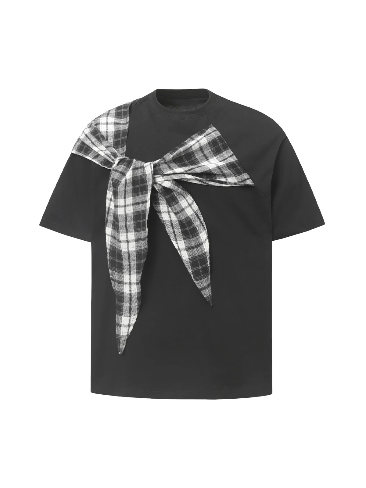 Plaid Scarf Crew Neck T-Shirt