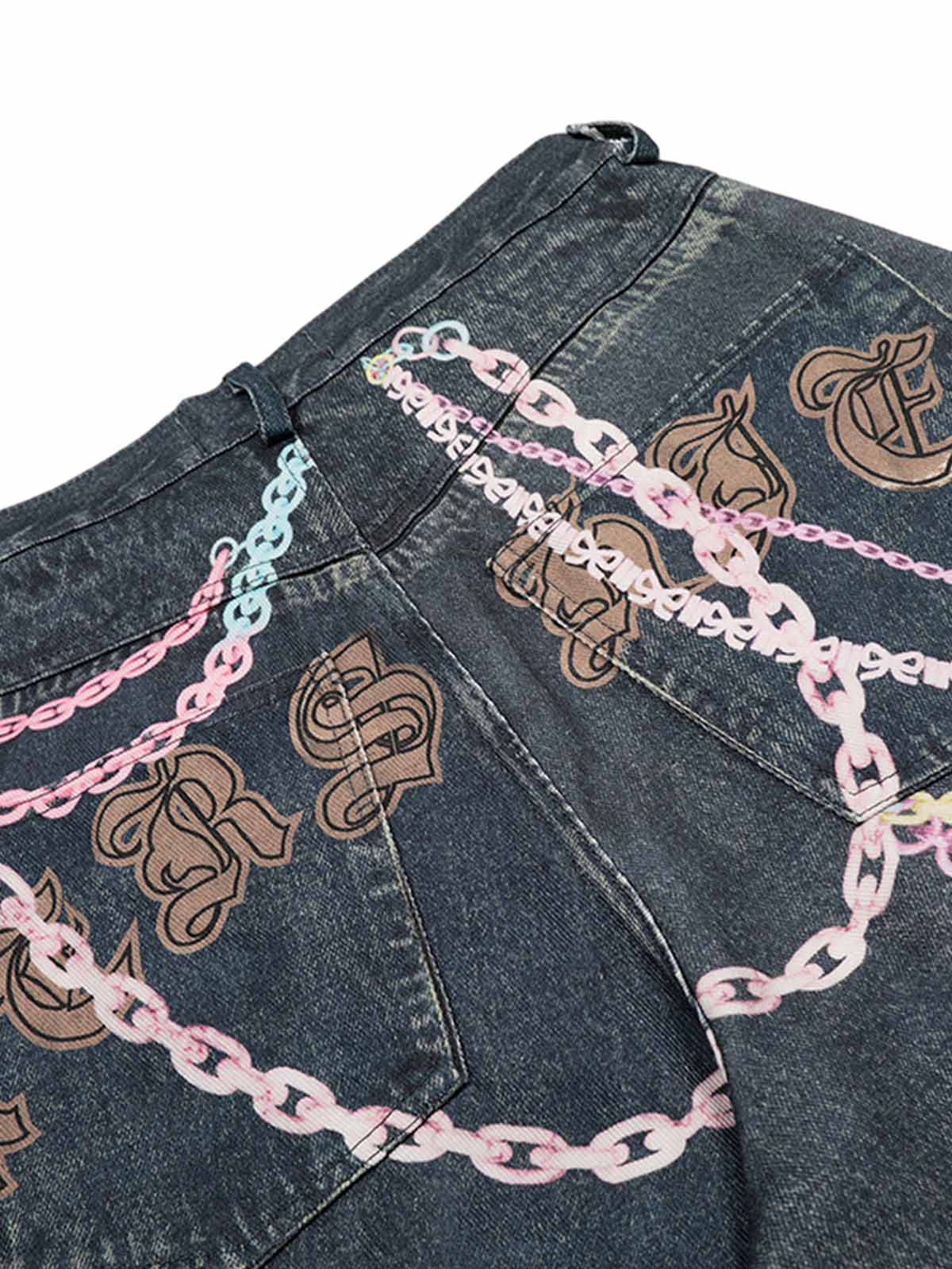 Embellished Chain Denim Shorts