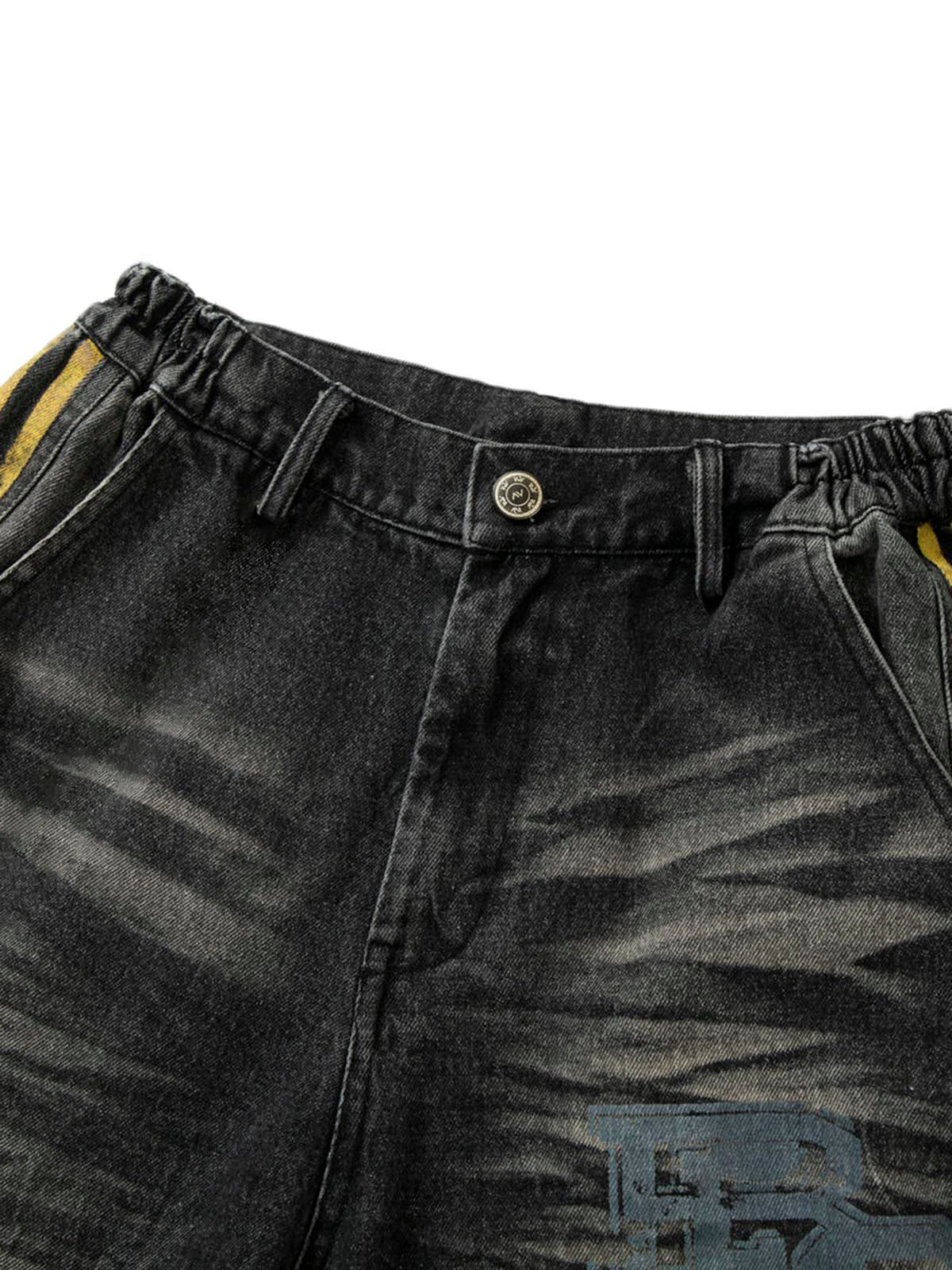 Distressed Striped Side Chain Patchwork Ripped Straight Jeans - 2391