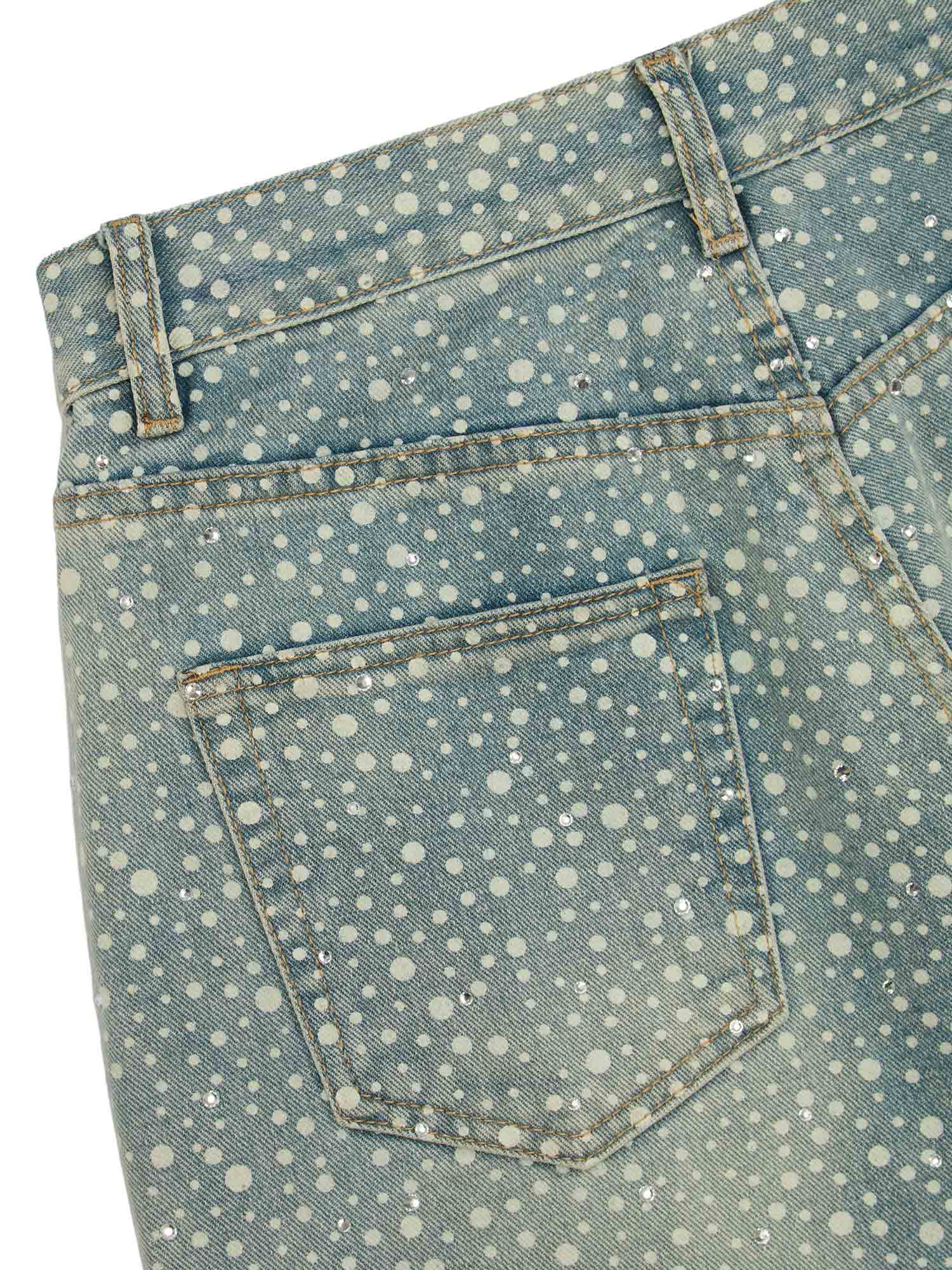 Thesupermade Ink Splashed Hotfix Rhinestone Baggy Jeans - 2306