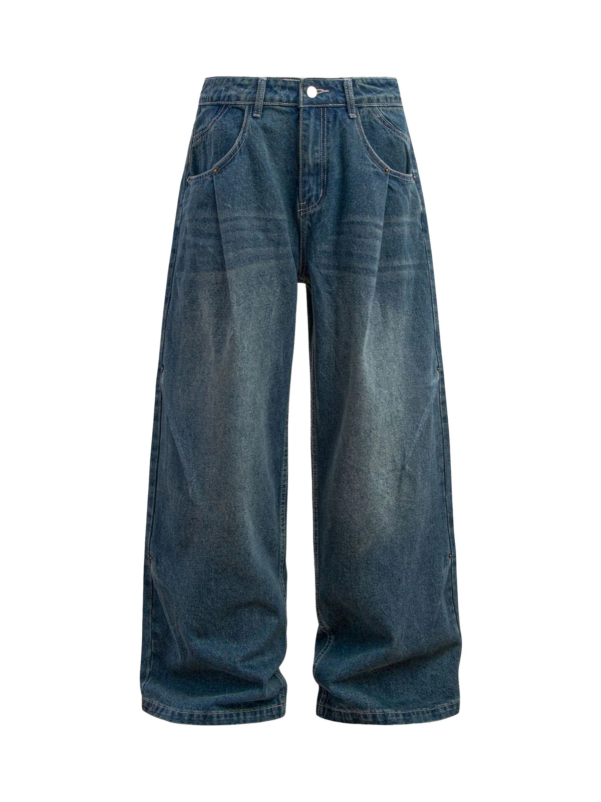 Washed Distressed Double Pleat Jeans