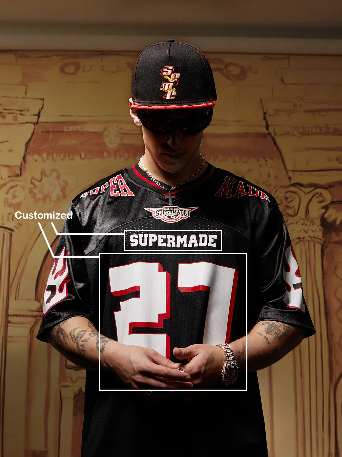 Original Flame Print Football Jersey T-Shirt