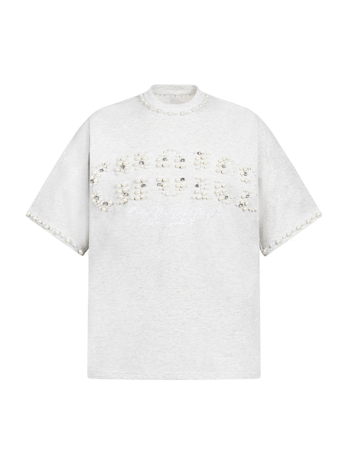 Elegant Pearl-Embellished Oversized T-Shirt