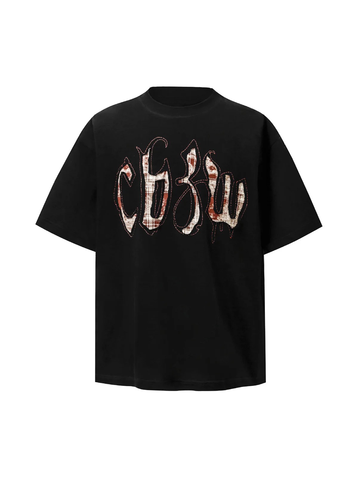 Retro Plaid Letter Embroidered T-shirt