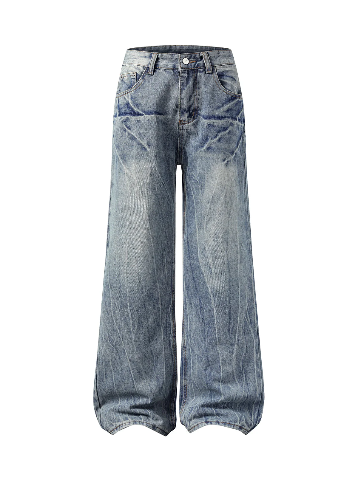 Washed Distressed Straight Jeans
