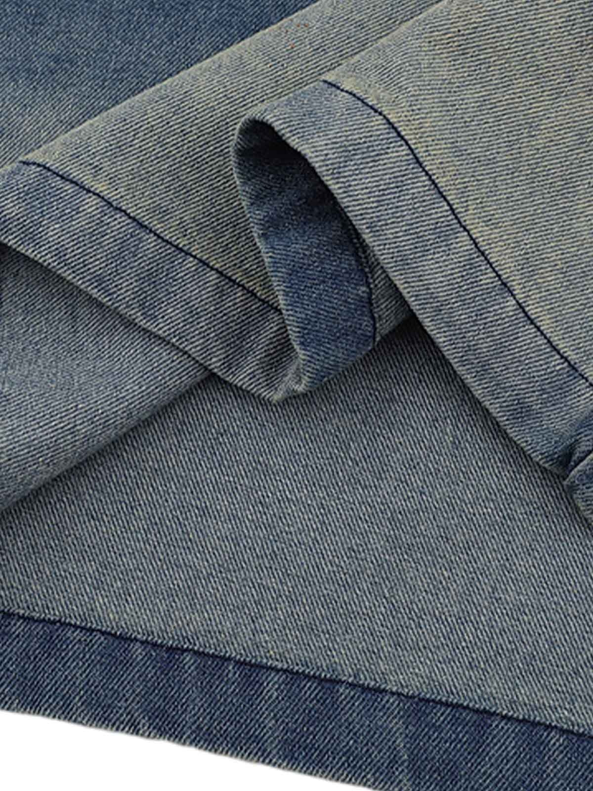 Distressed Washed Patchwork Gradient Denim T-shirt