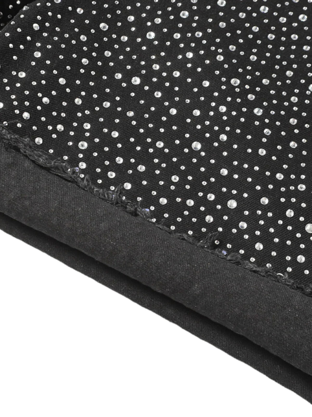 Retro Washed Rhinestone Raw Edge Denim Shorts