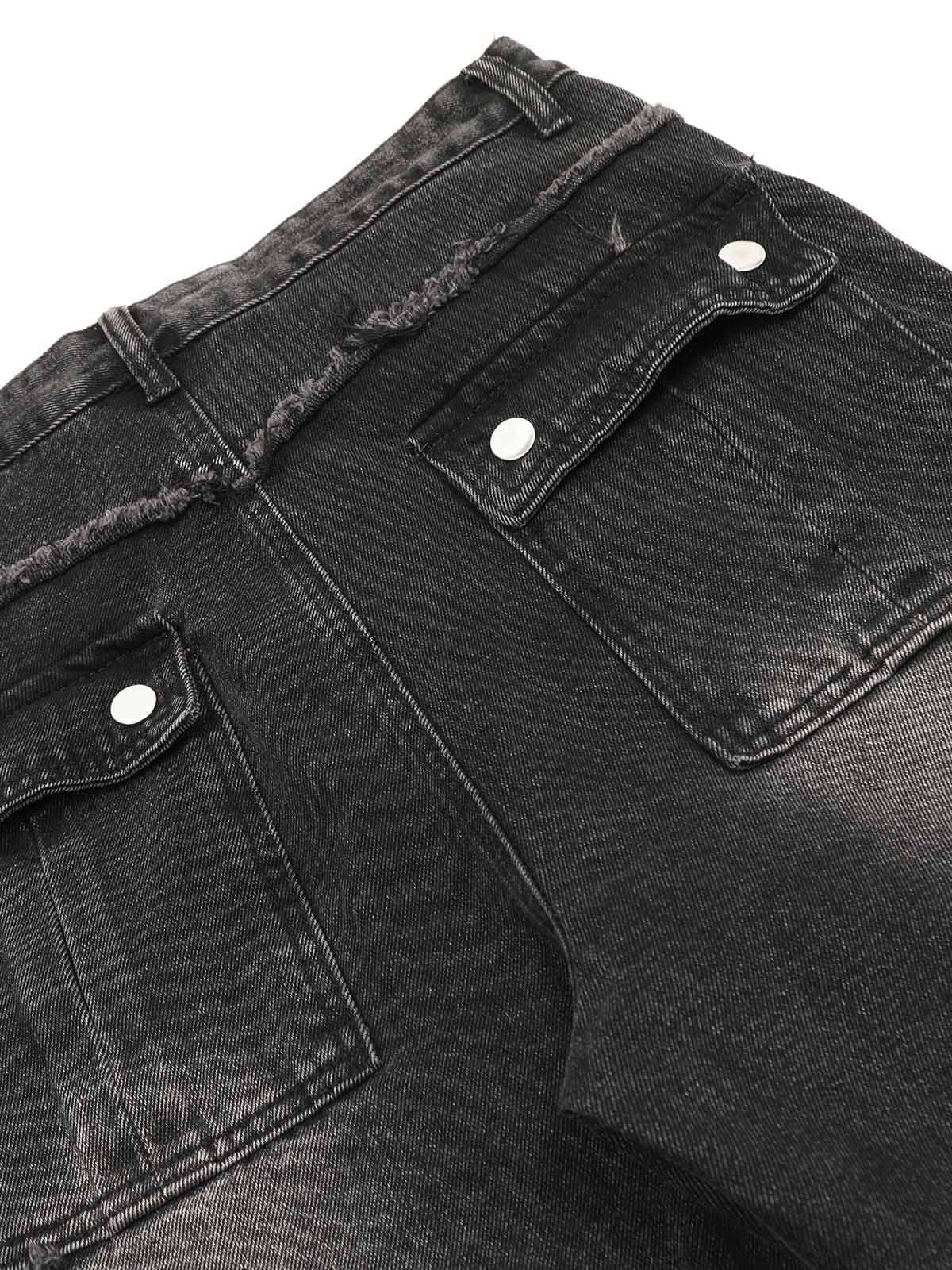 Thesupermade Detressed Raw Edge Multi-pocket Cargo Jeans
