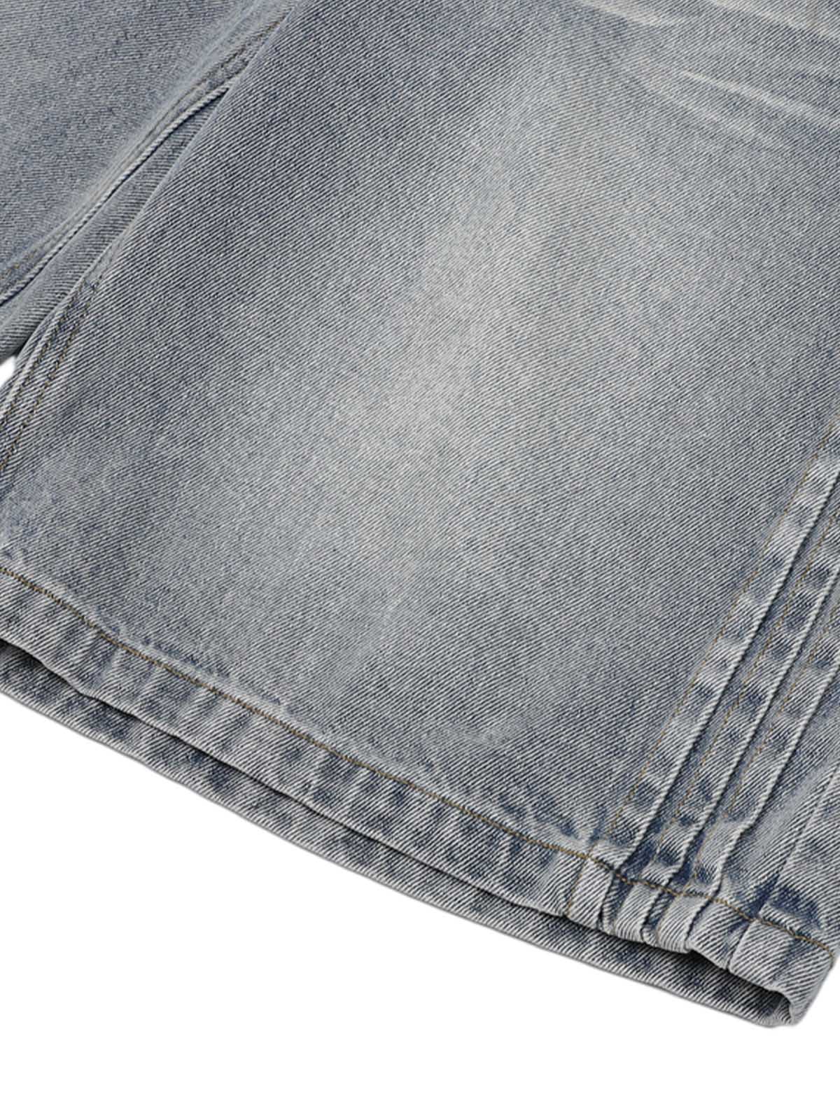 Distressed Washed Pleated Vest Jorts Denim Suit