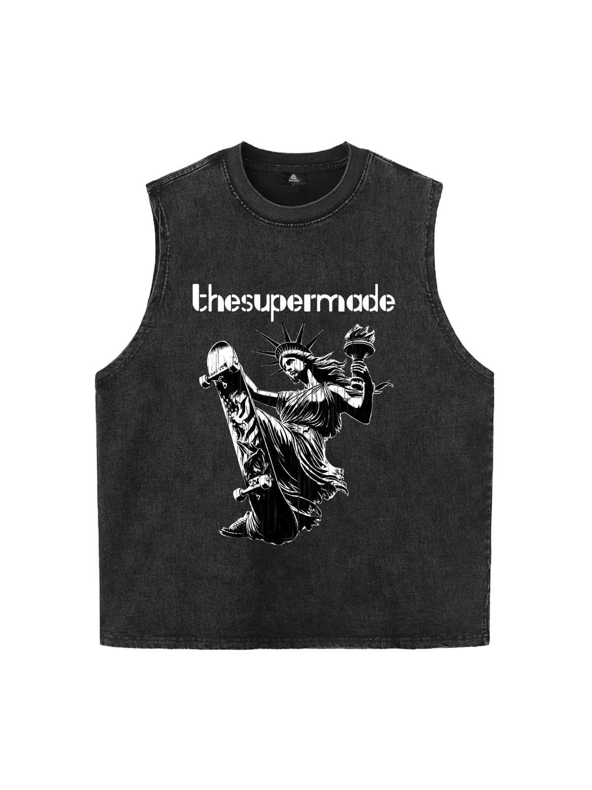 Original Funny Statue of Liberty Print Sleeveless Denim Vest