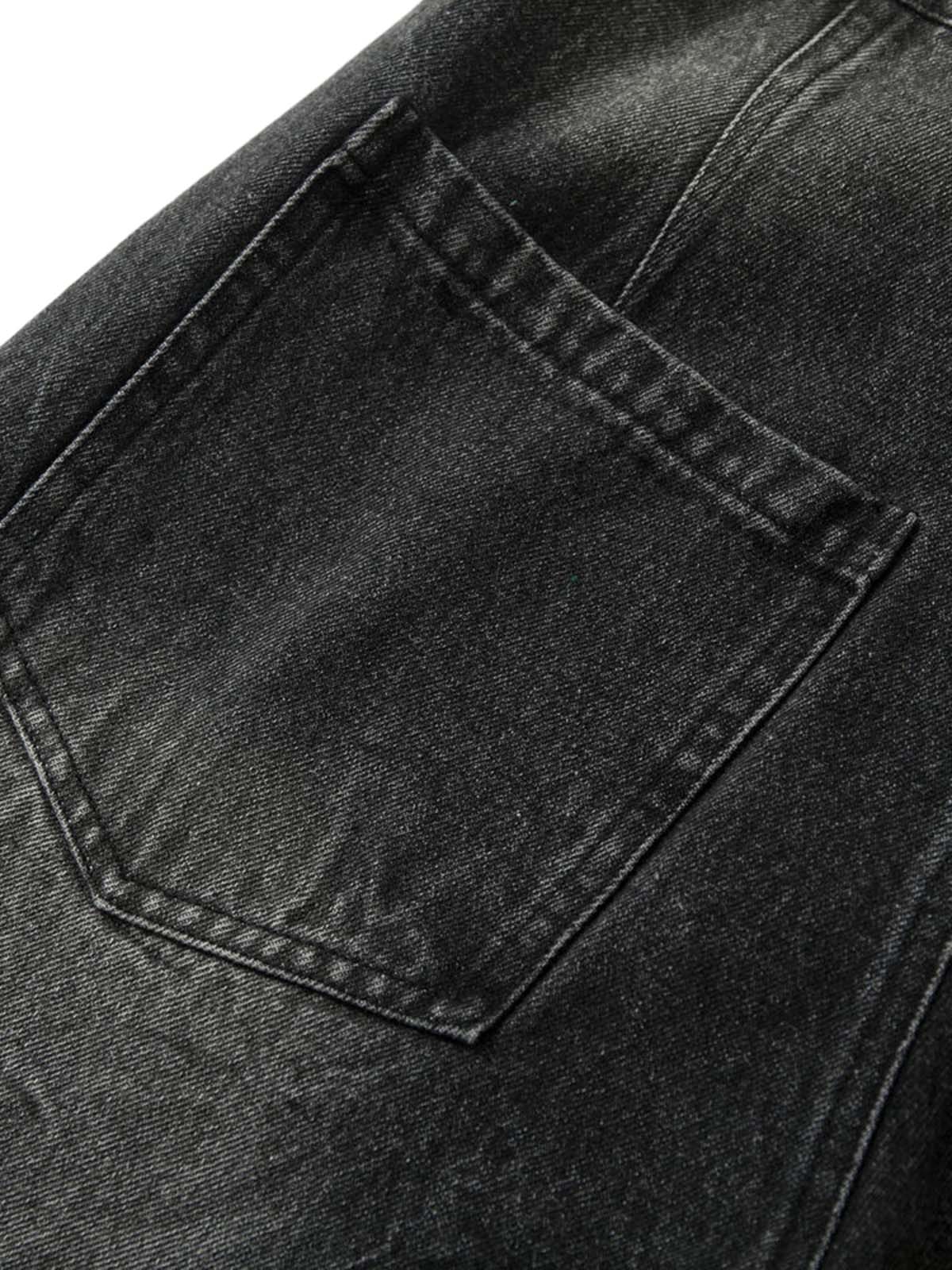 Distressed Striped Side Chain Patchwork Ripped Straight Jeans - 2391