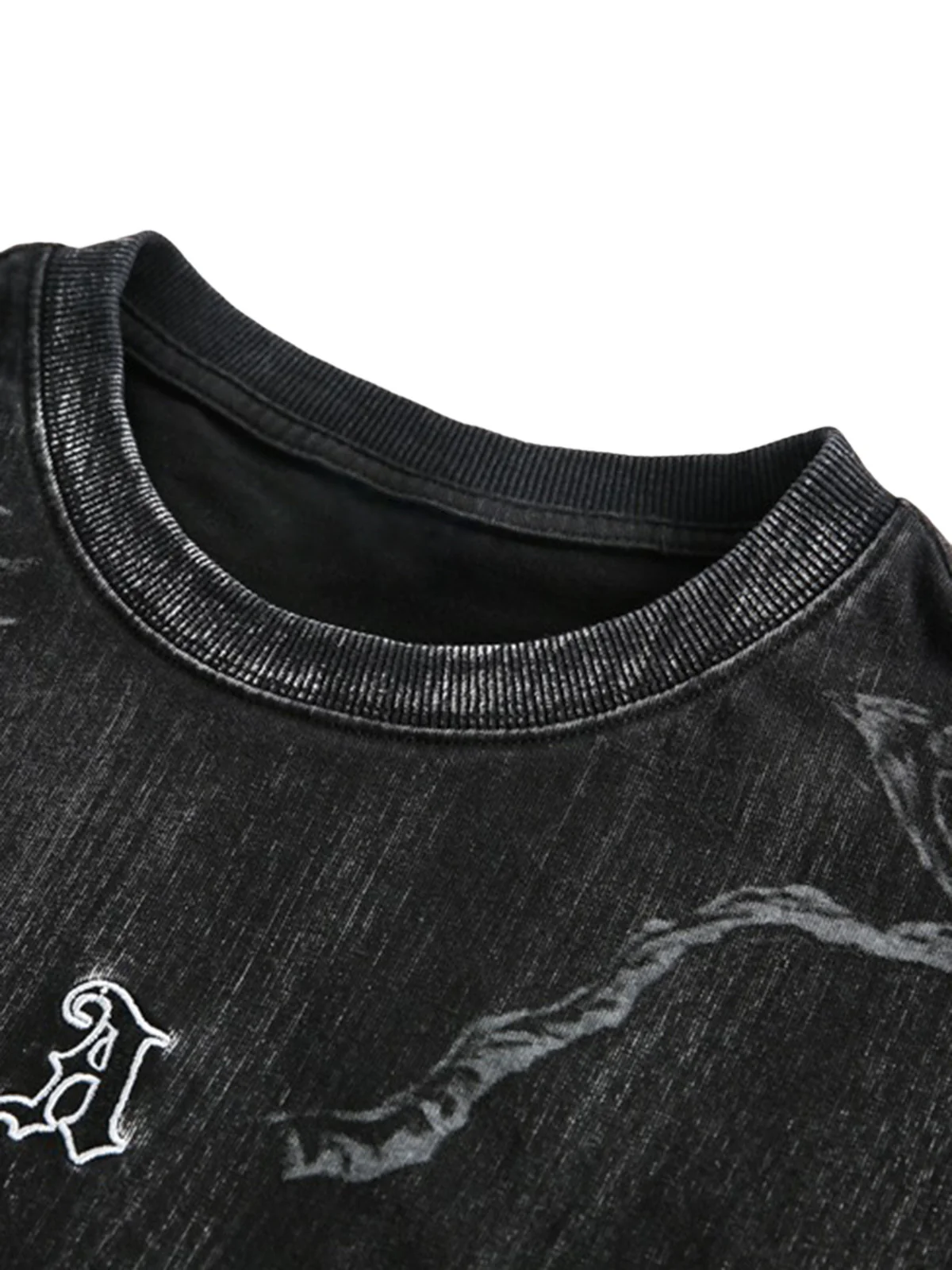 Distressed Embroidered Letter T-Shirt