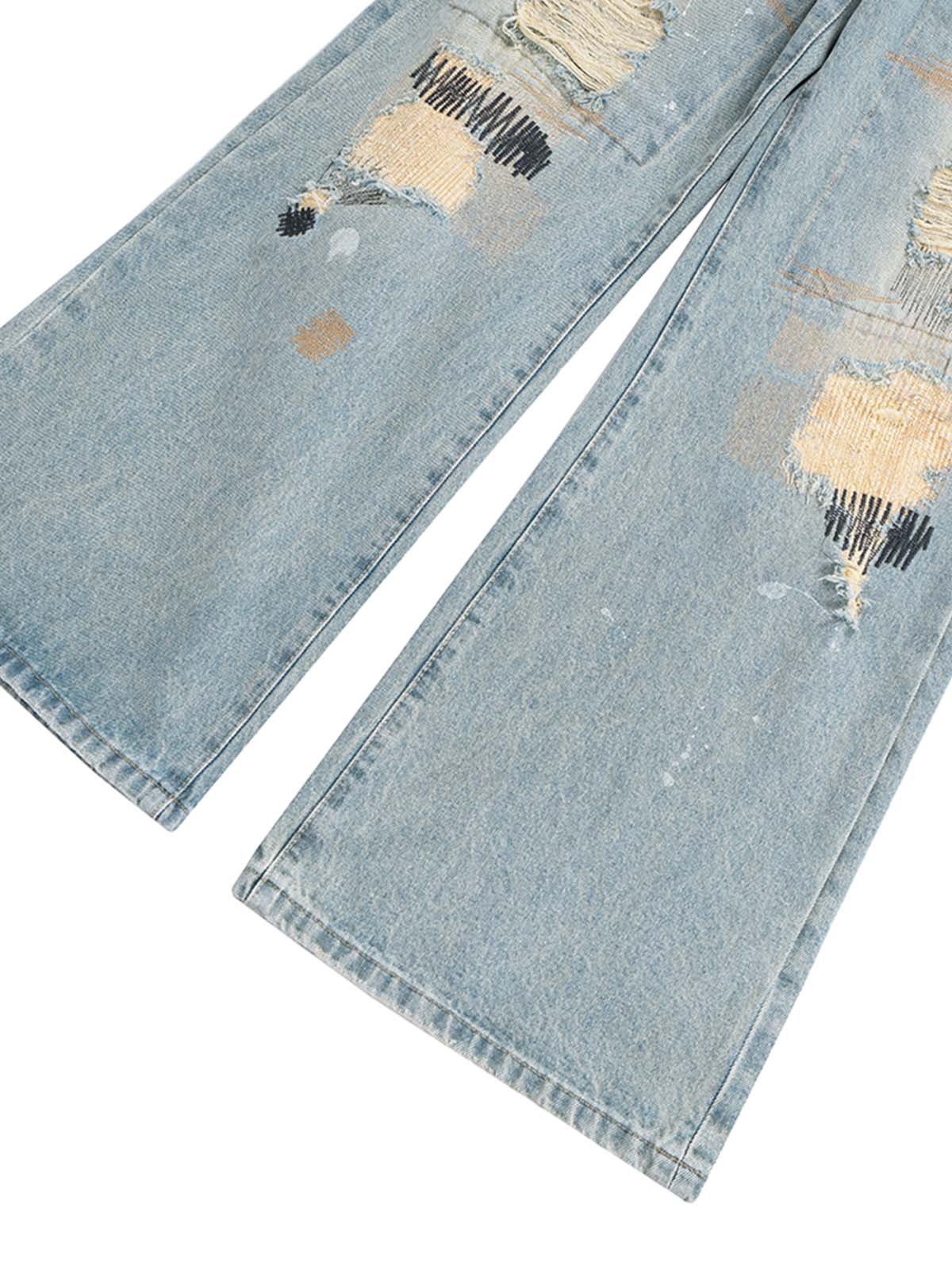 Ripped Distressed Baggy Flare Jeans