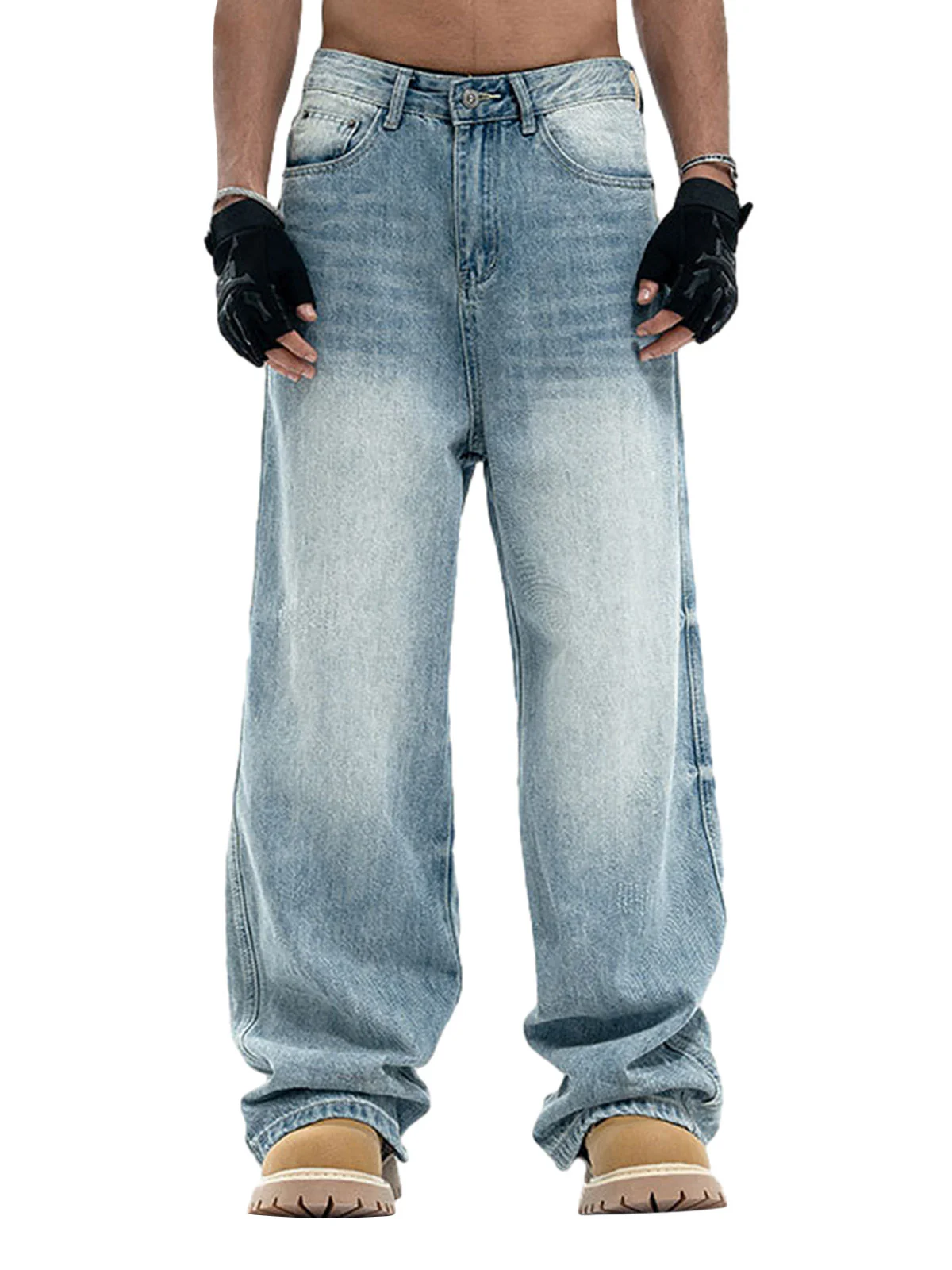 Vintage Washed Plaid Baggy Jeans