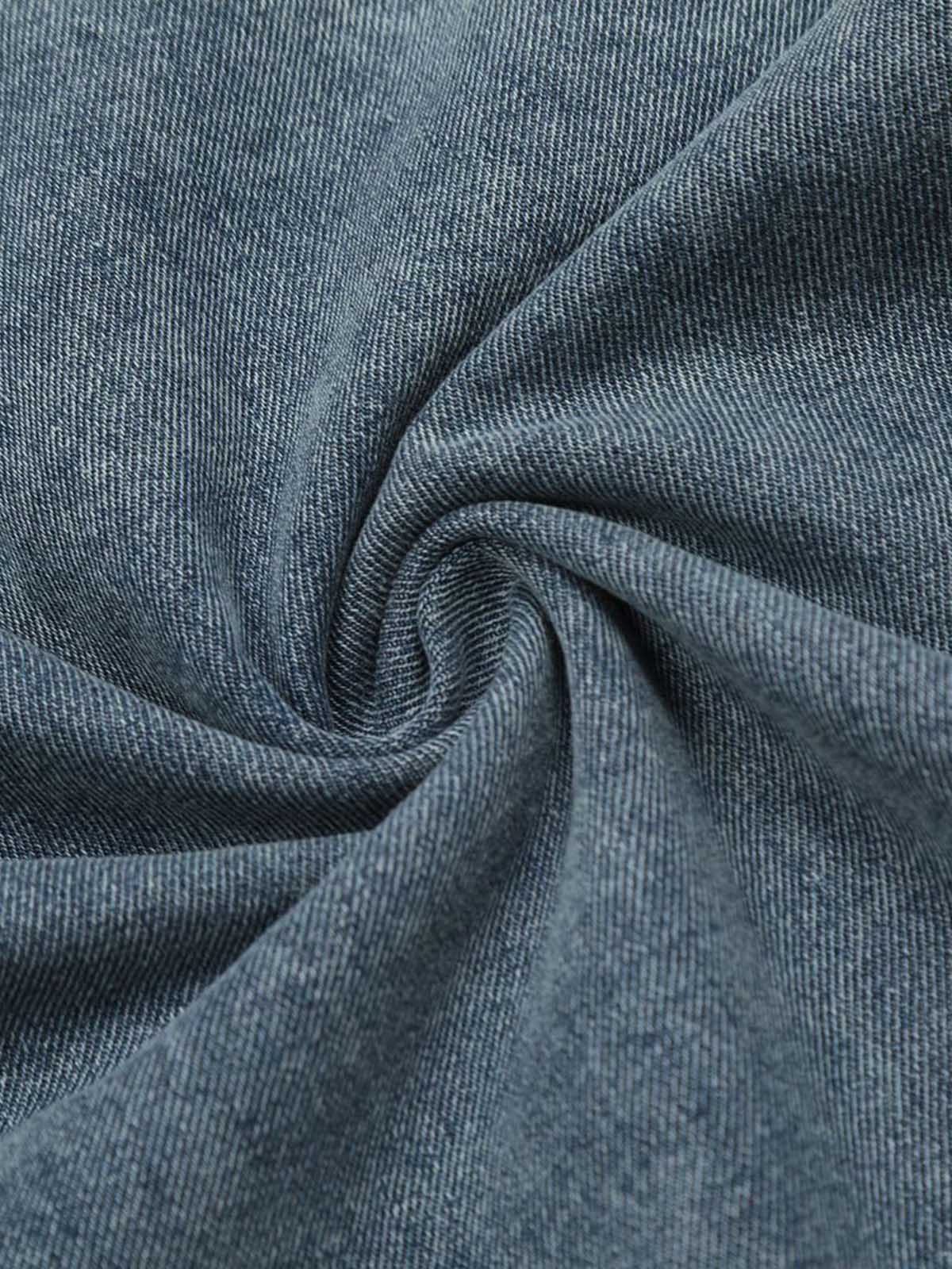 Retro Letter Embroidery Contrast Denim T-shirt