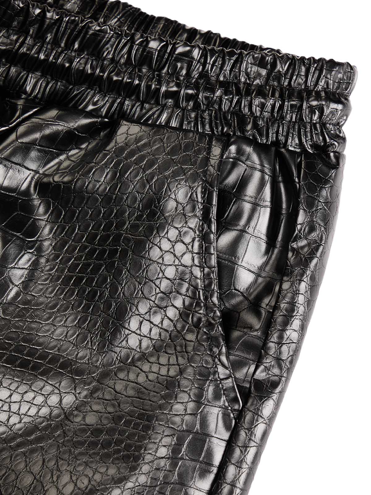 Letter Embroidered Leather Shorts