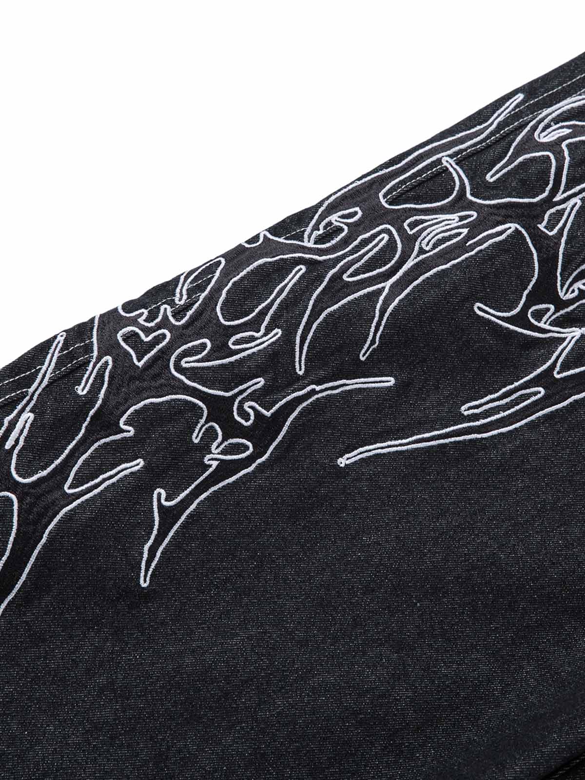 Embroidered Flame Baggy Jeans