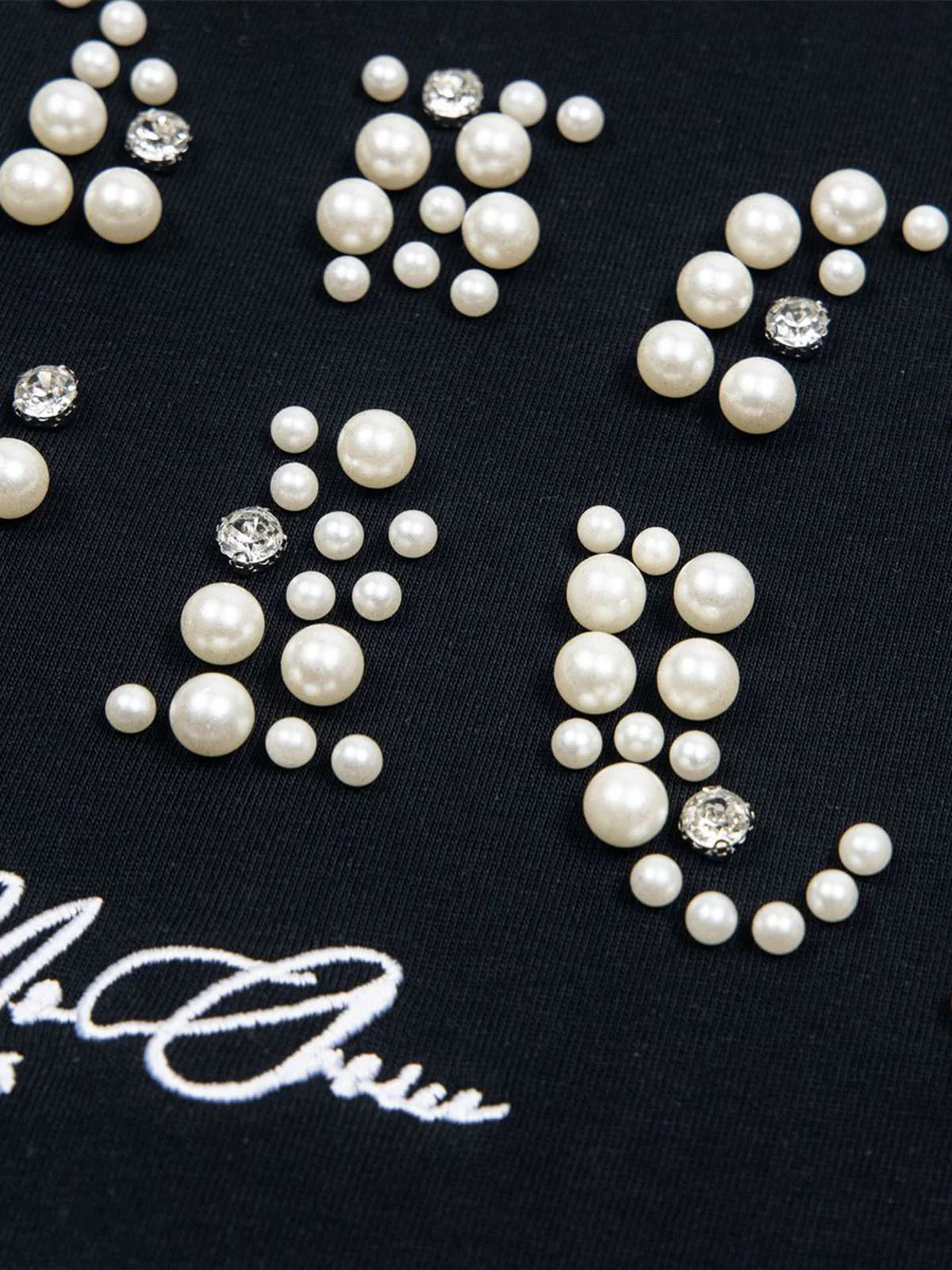 Elegant Pearl-Embellished Oversized T-Shirt