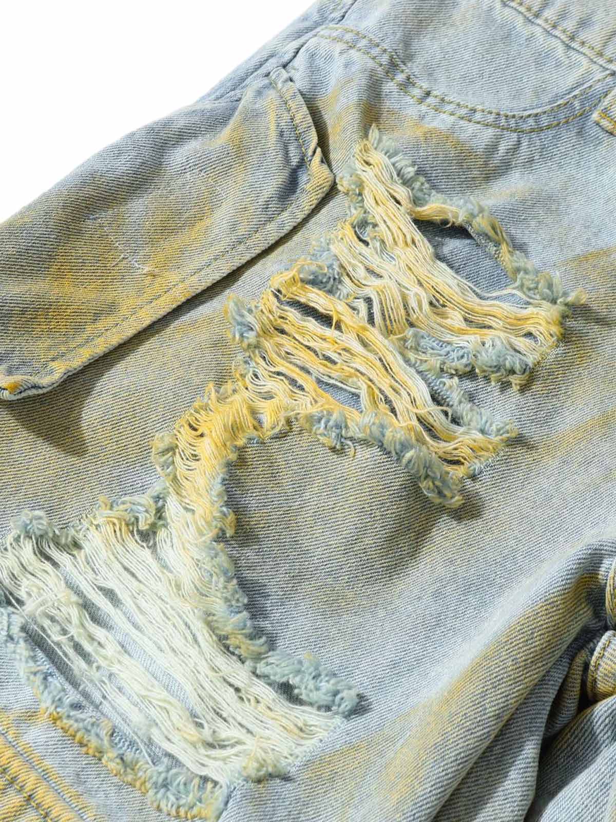 Distressed Tie-Dye Denim Shorts