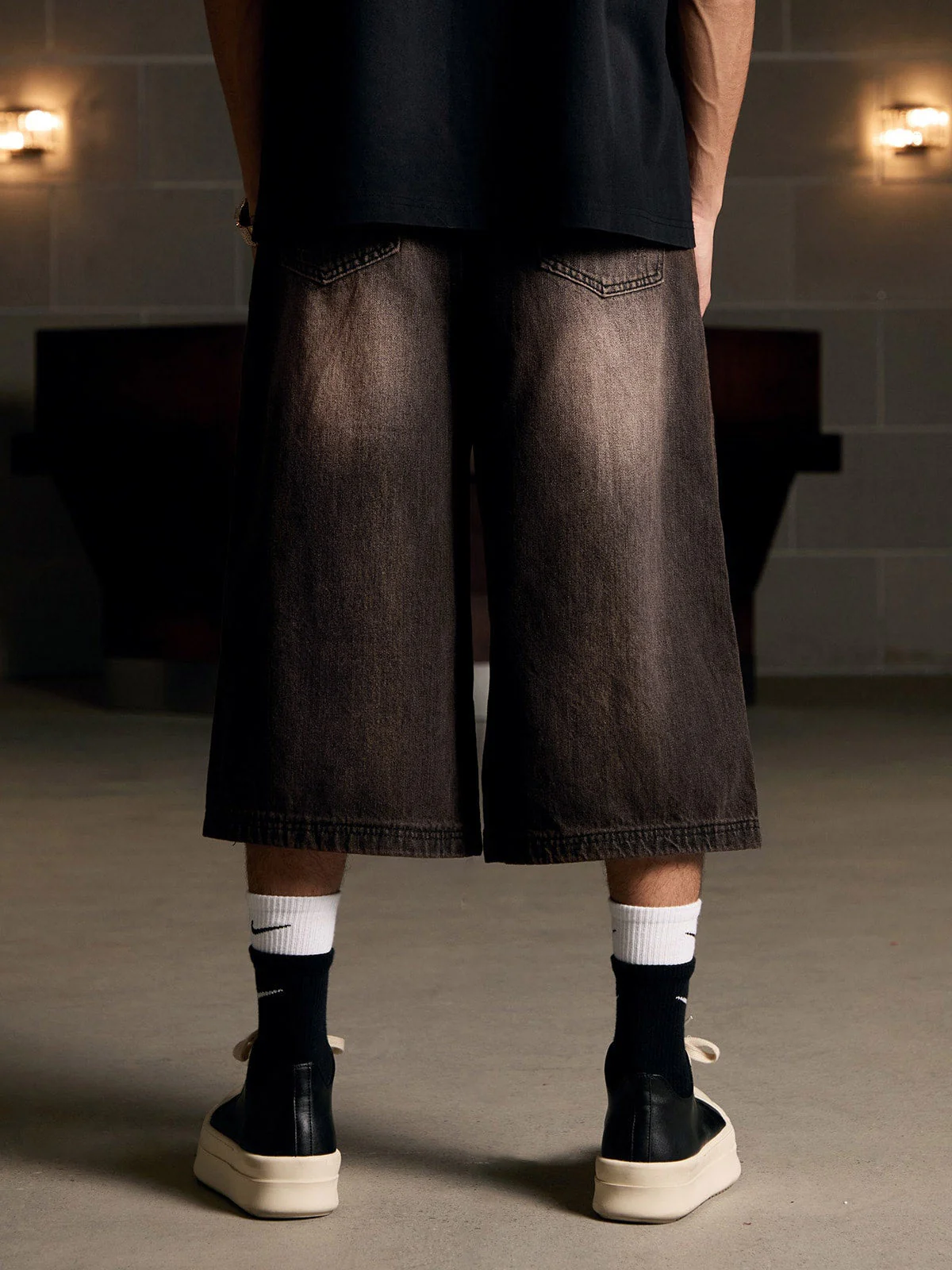 Distressed Washed Denim Cropped Jorts - 2399