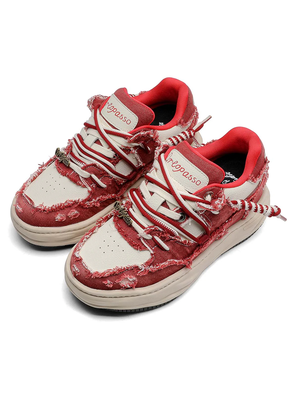 Washed Denim Low-Top Raw Edge Sneakers