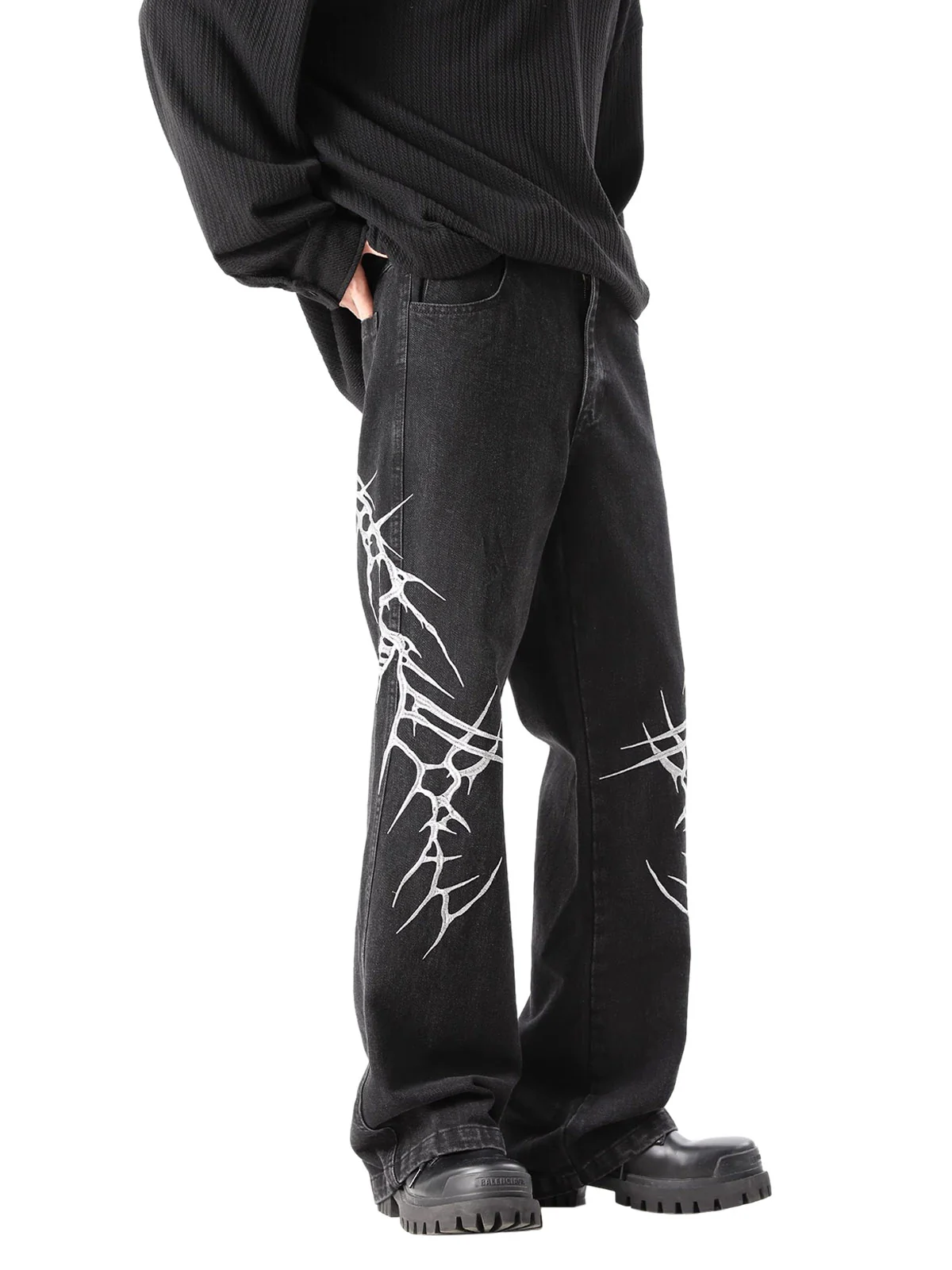 Graphic Embroidered Straight Jeans - 2280