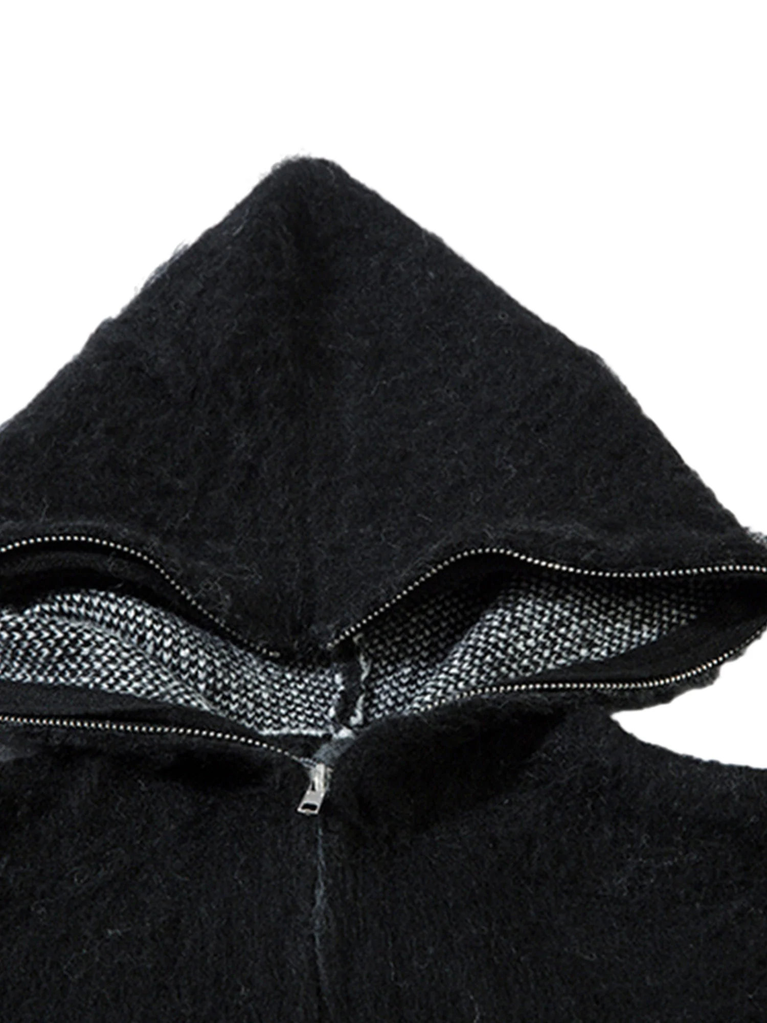 Thesupermade Star Mohair Fuzzy Hooded Zip Up Sweater