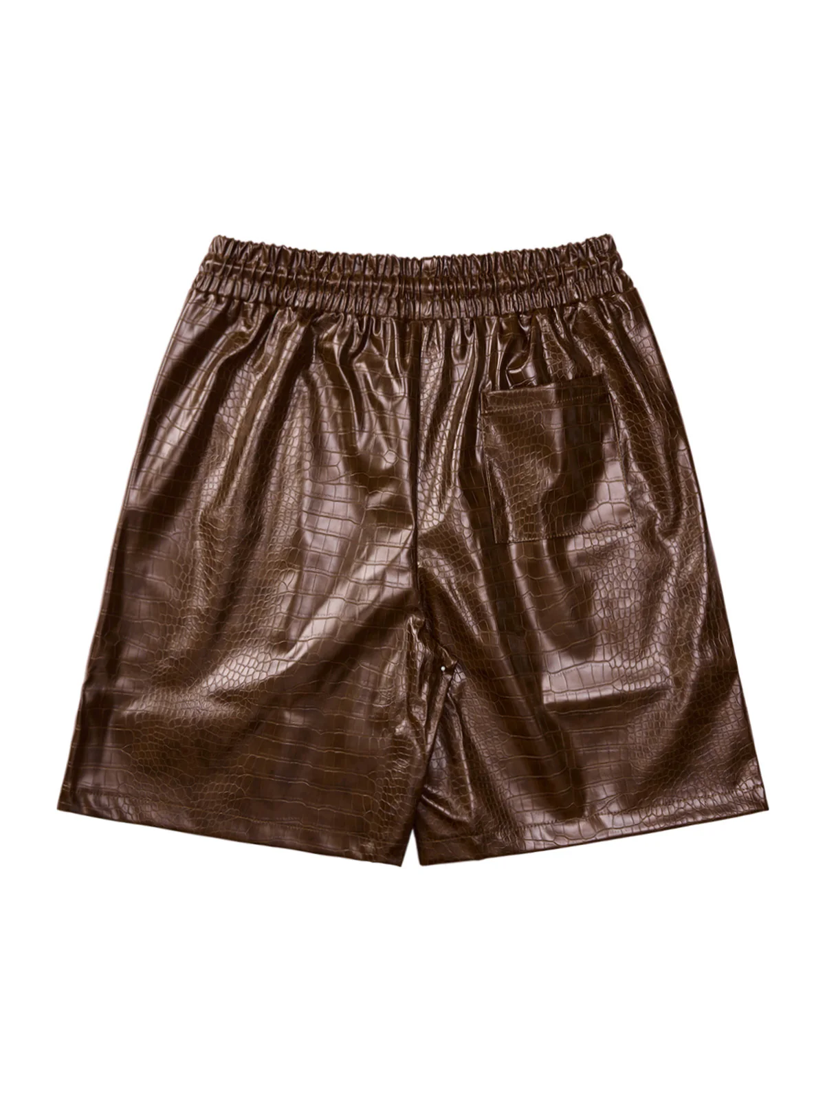 Letter Embroidered Leather Shorts