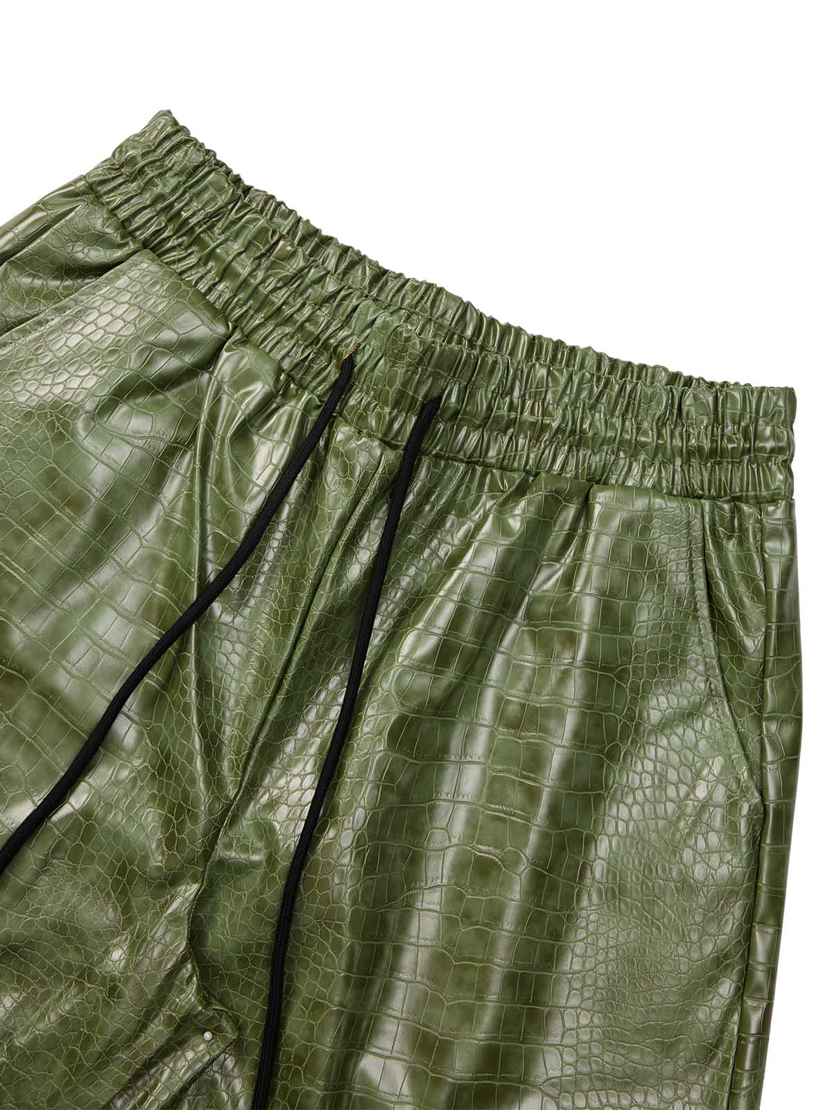 Letter Embroidered Leather Shorts