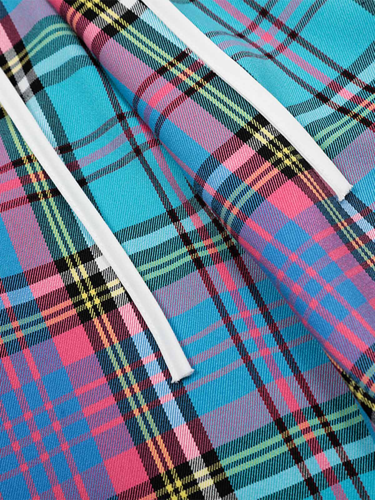 Draw String Contrast Plaid Pants