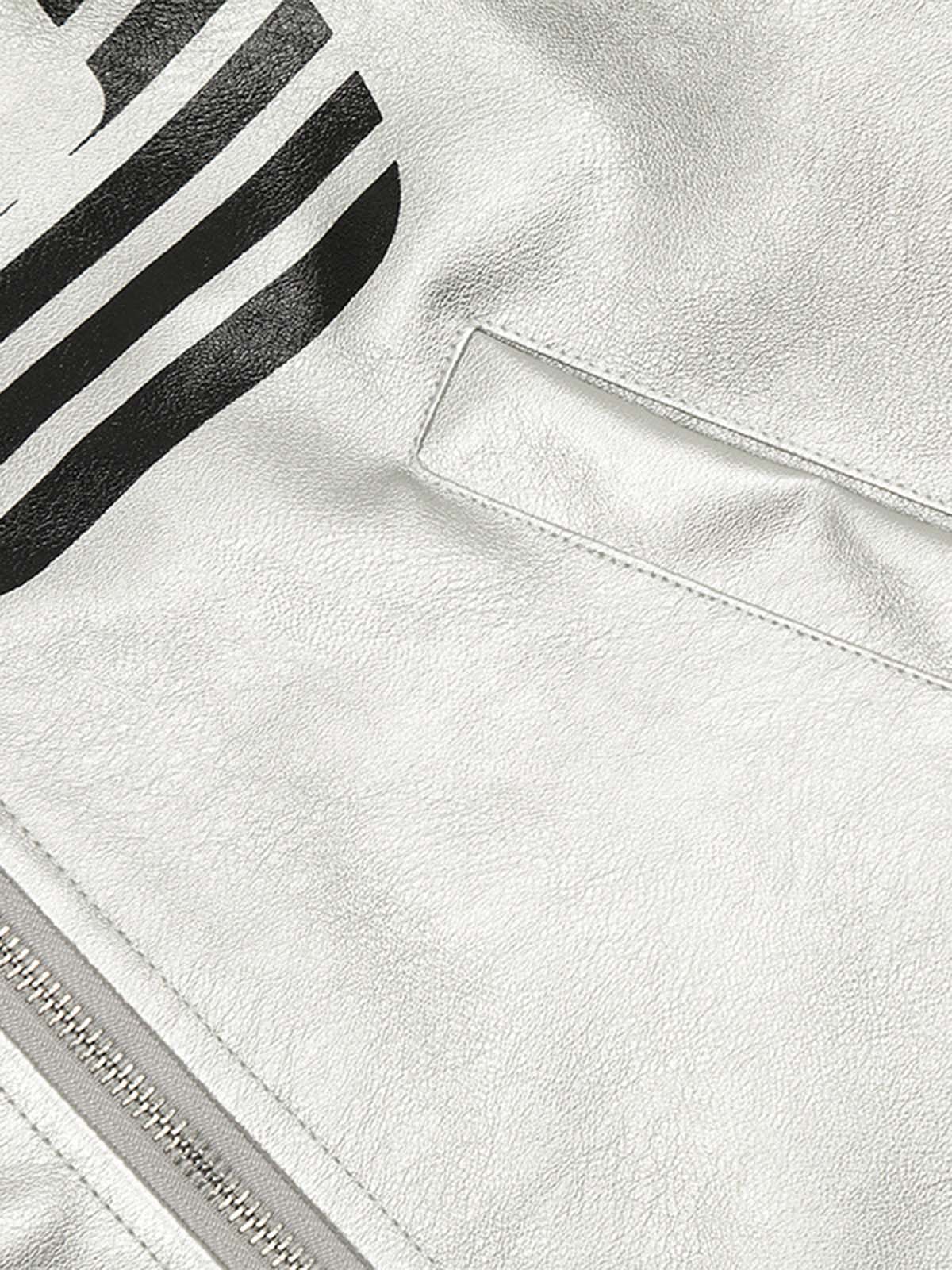 Thesupermade Silver Leather  Motorcycle Hooded Jacket