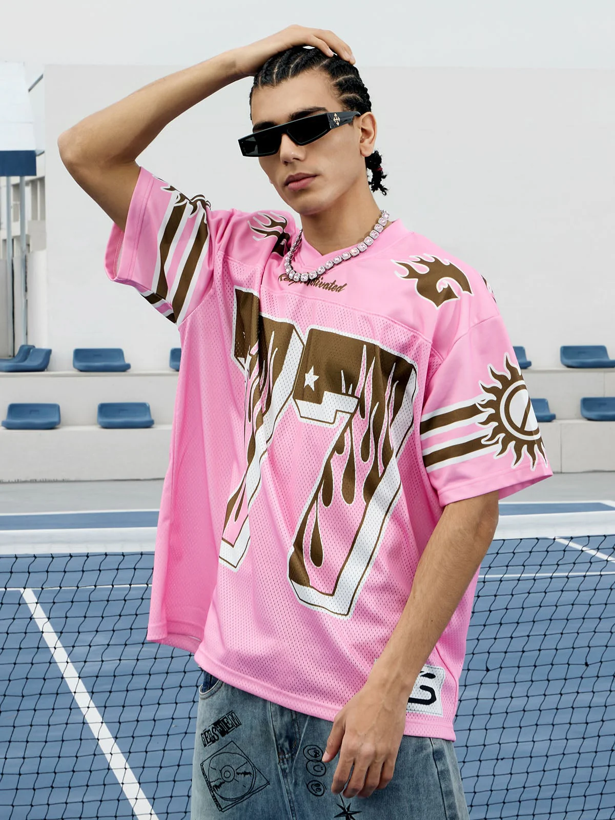 Pink Flame Print Jersey T-shirt - 2390