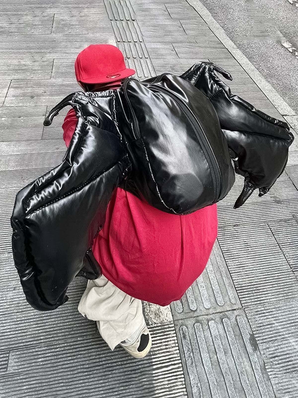 PU Leather Bat Wing Double Zipper Backpack