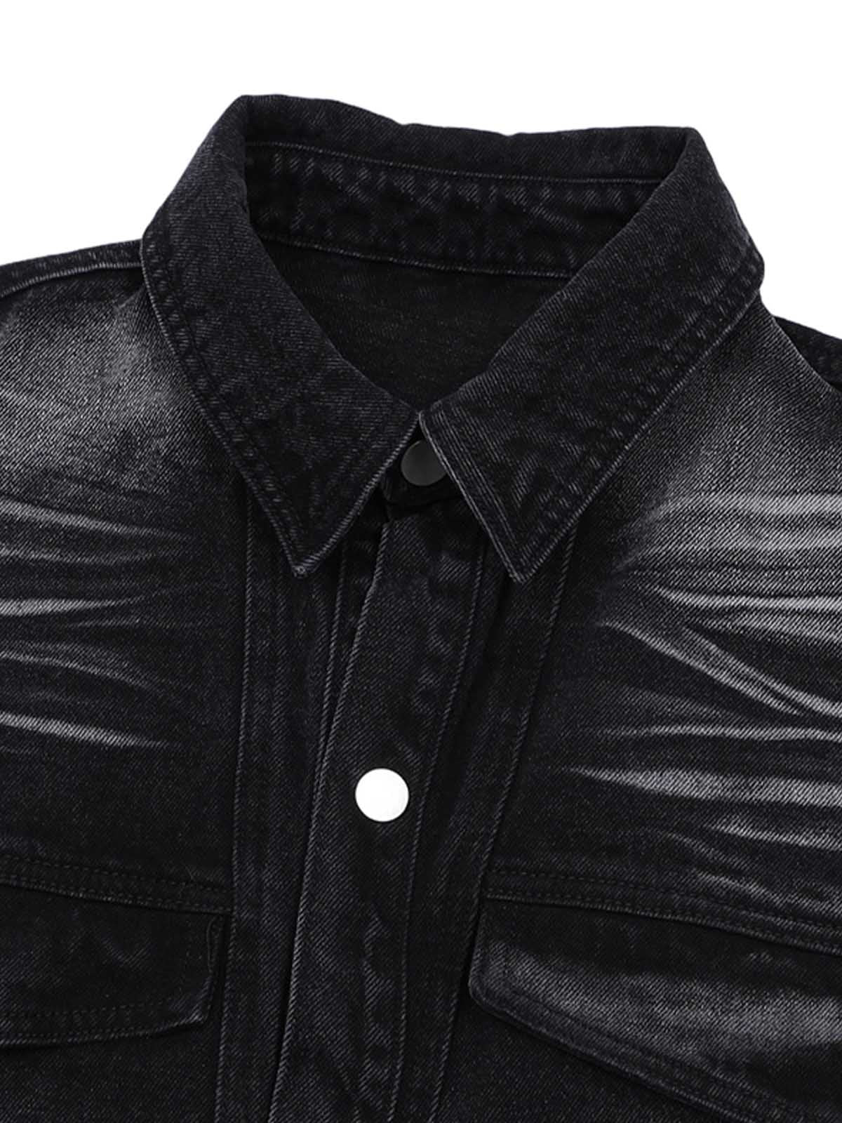 Distressed Washed Workwear Denim Shirt And Jorts Set