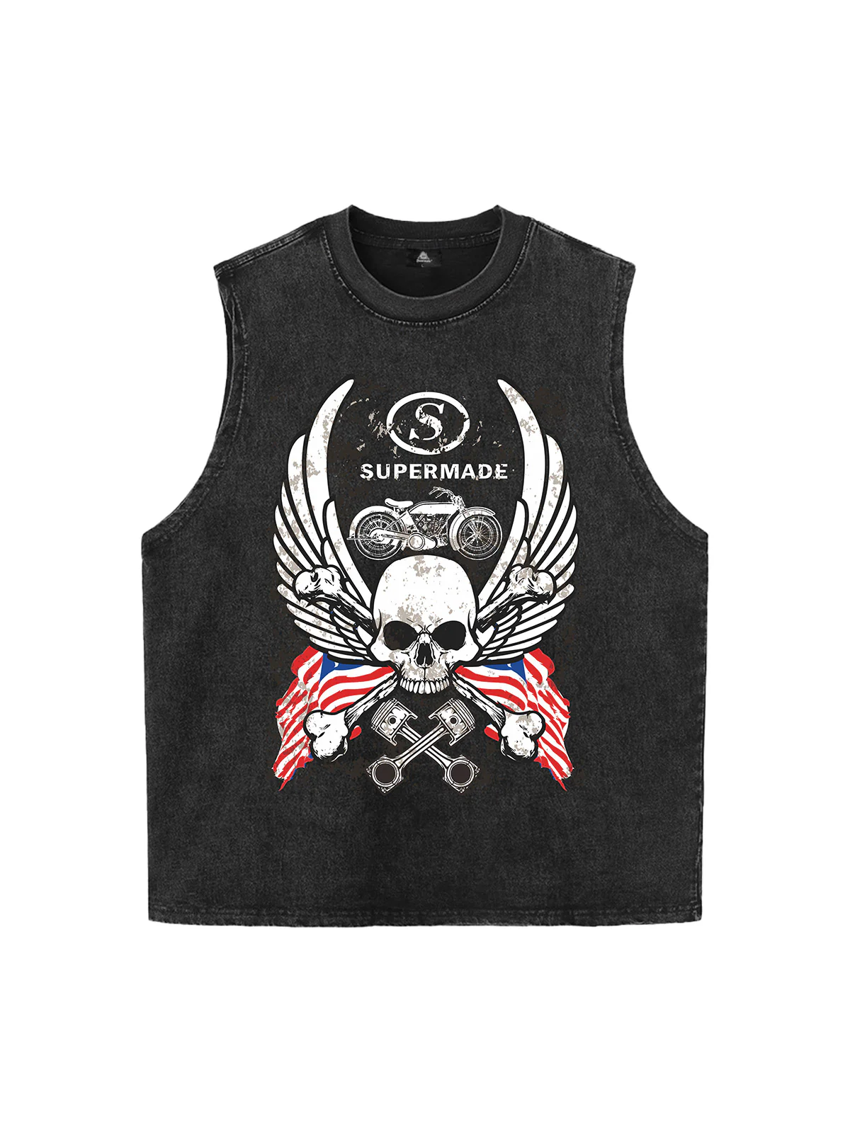 Original Distressed Graphic Tank Top Sleeveless Denim Vest