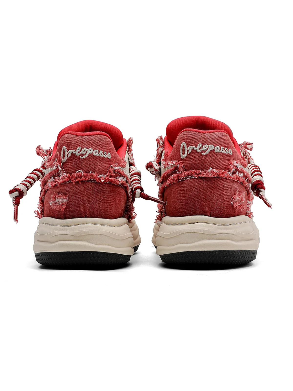 Washed Denim Low-Top Raw Edge Sneakers