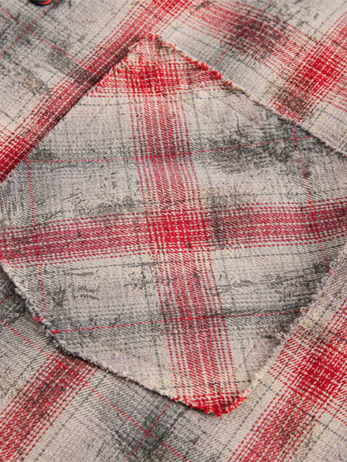 Distressed Patch Plaid Short-Sleeve Shirt