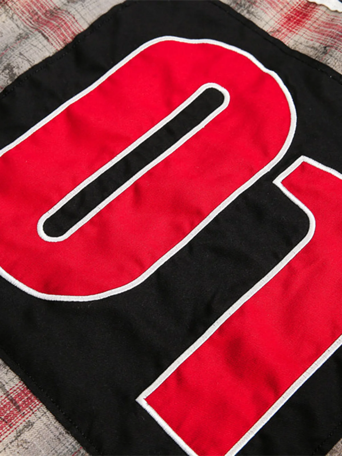 Distressed Patch Plaid Short-Sleeve Shirt