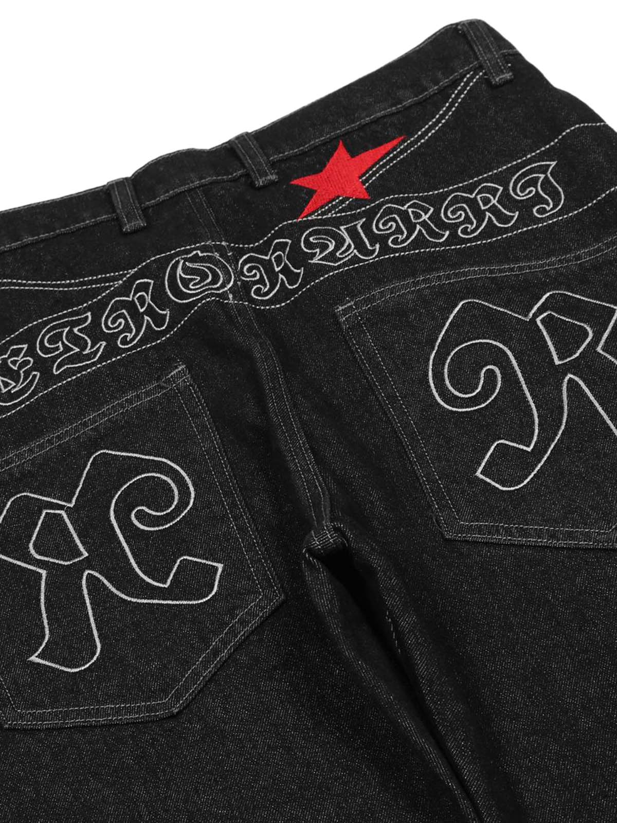 Dark Gothic Embroidered Star Straight Jeans