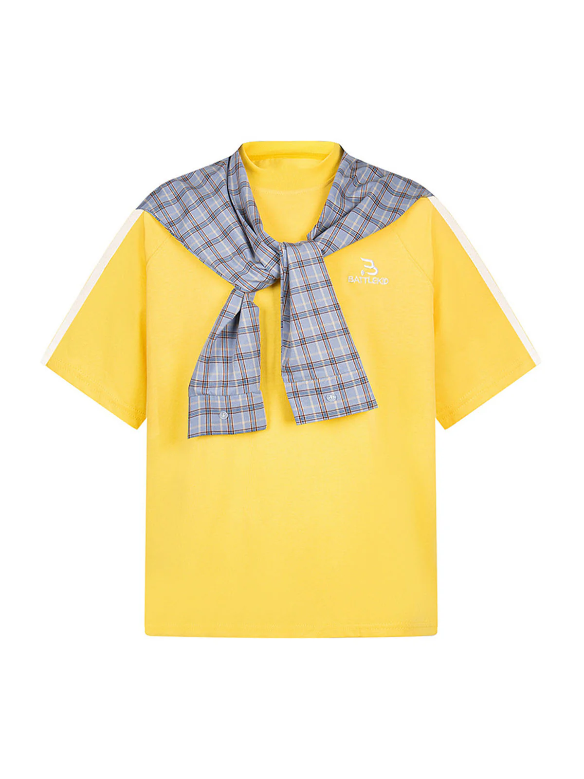 Plaid Patch Knotted Scarf T-Shirt