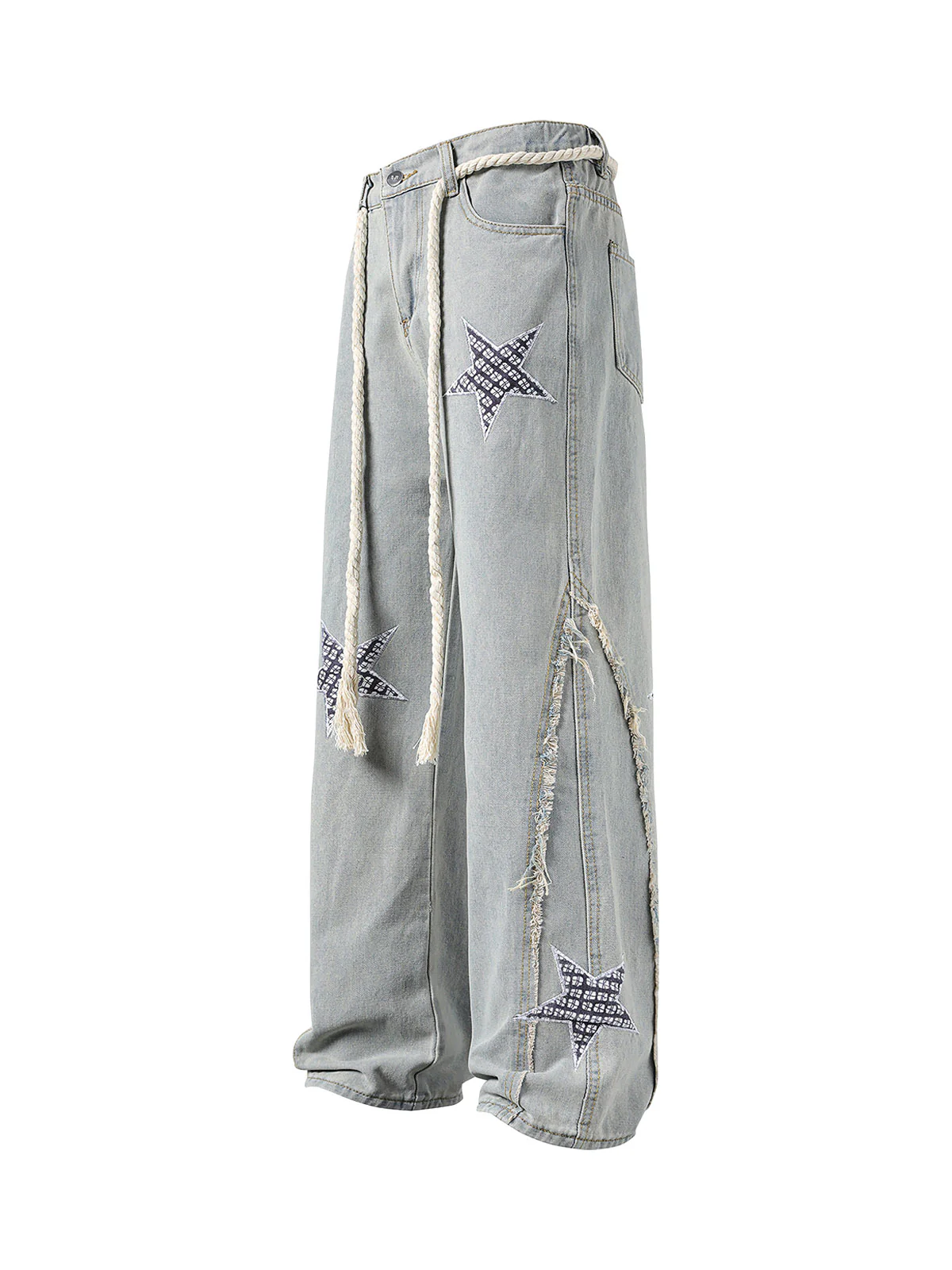 Street Drawstring Star Applique Jeans