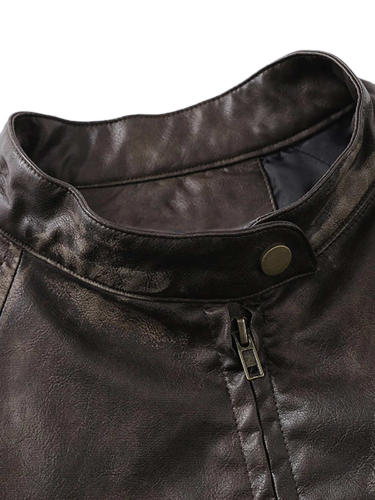 Thesupermade Distressed Letter Embroidery Motorcycle PU Leather Jacket