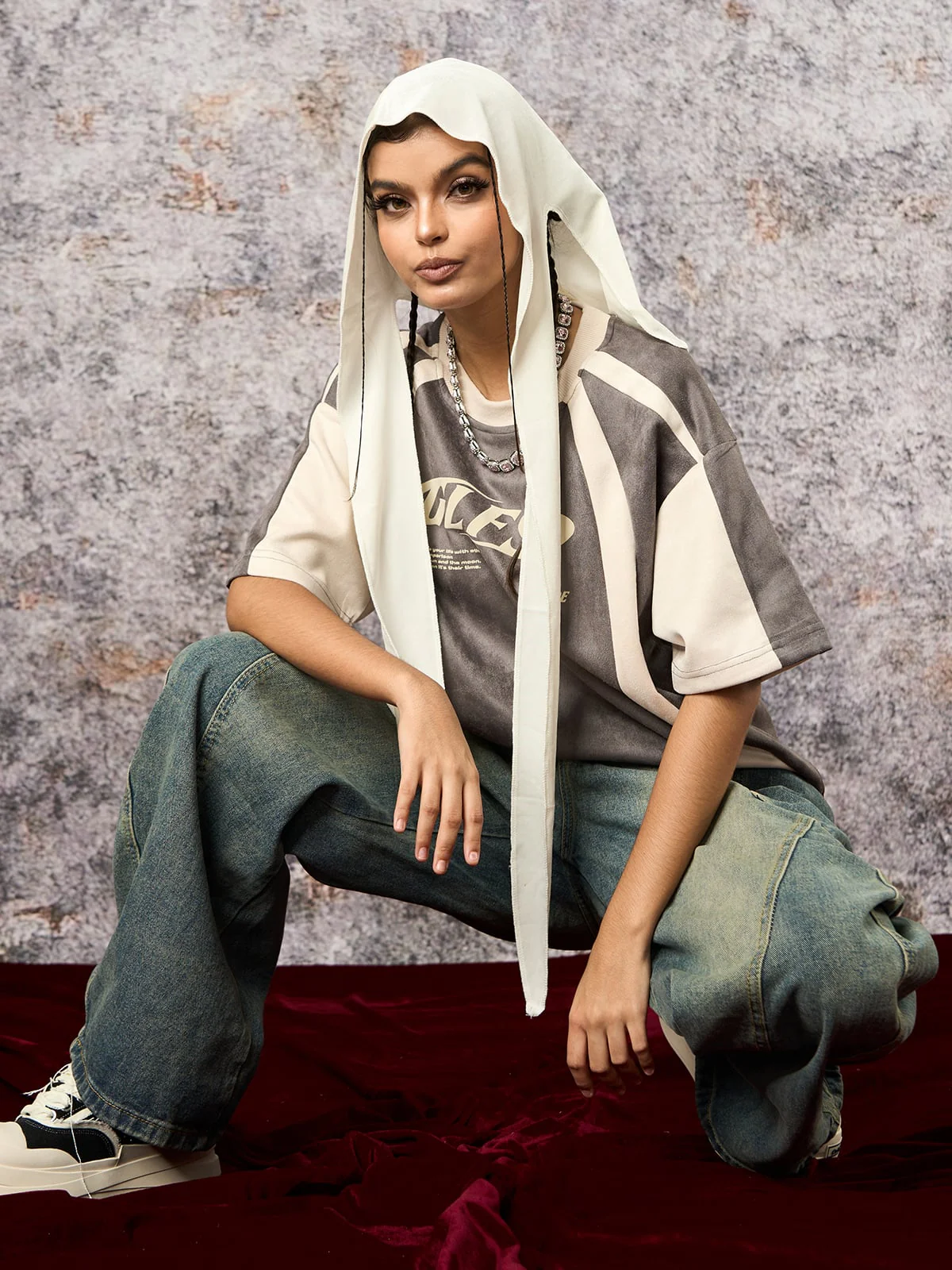 Jersey Deconstructed Contrast Color Stitching Print T-shirt