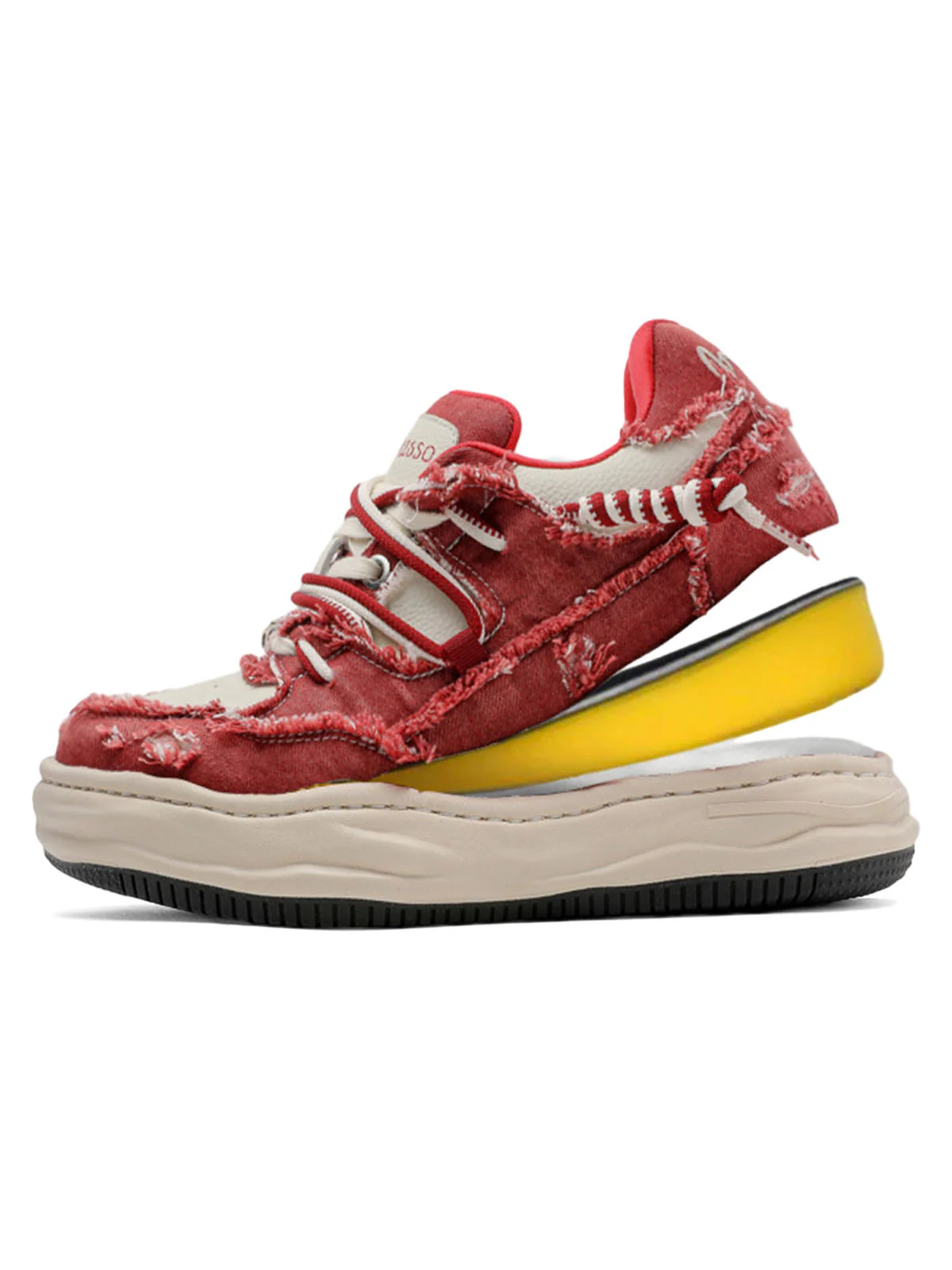 Washed Denim Low-Top Raw Edge Sneakers