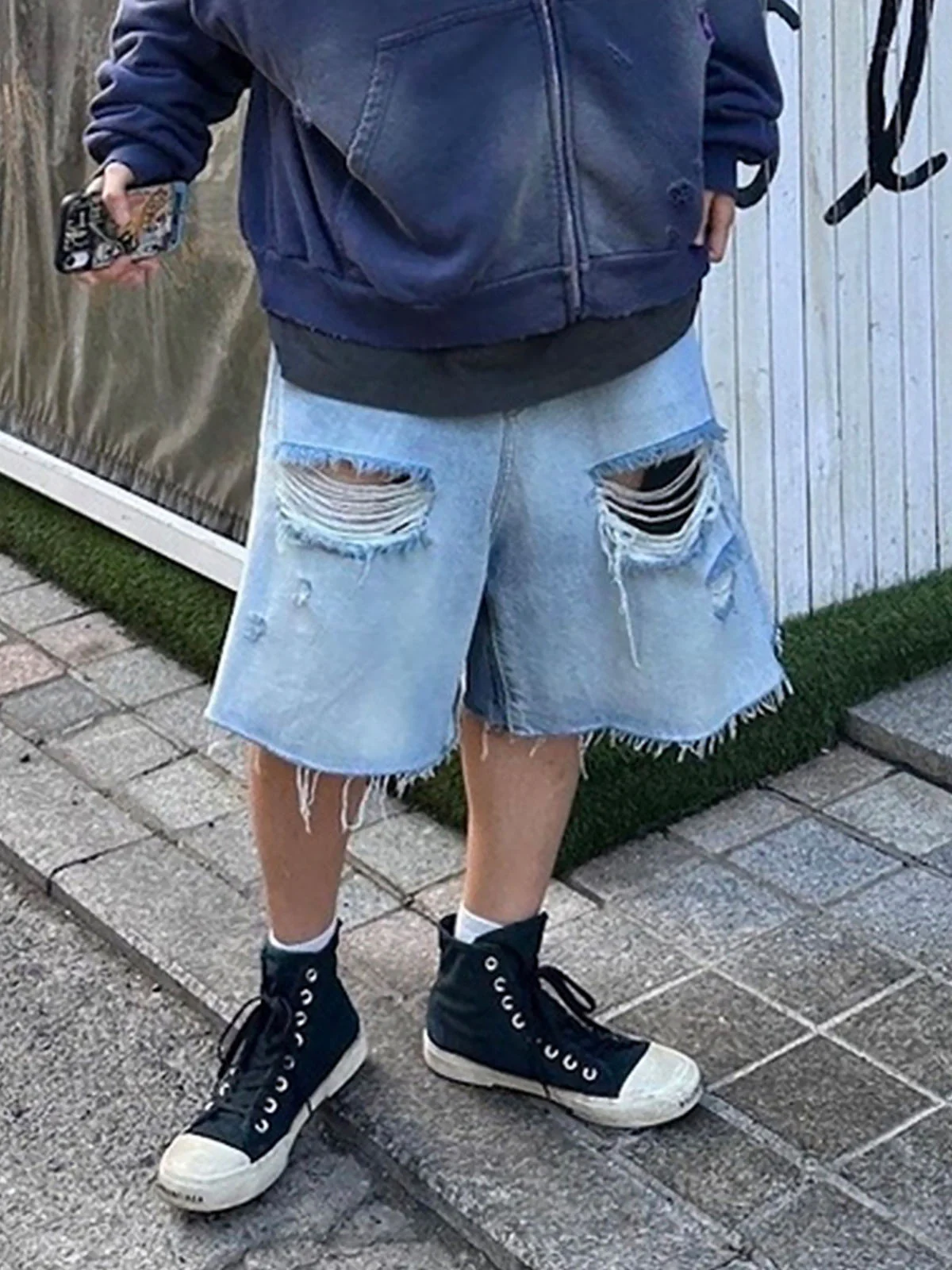 Washed Ripped Whisker Denim Jorts