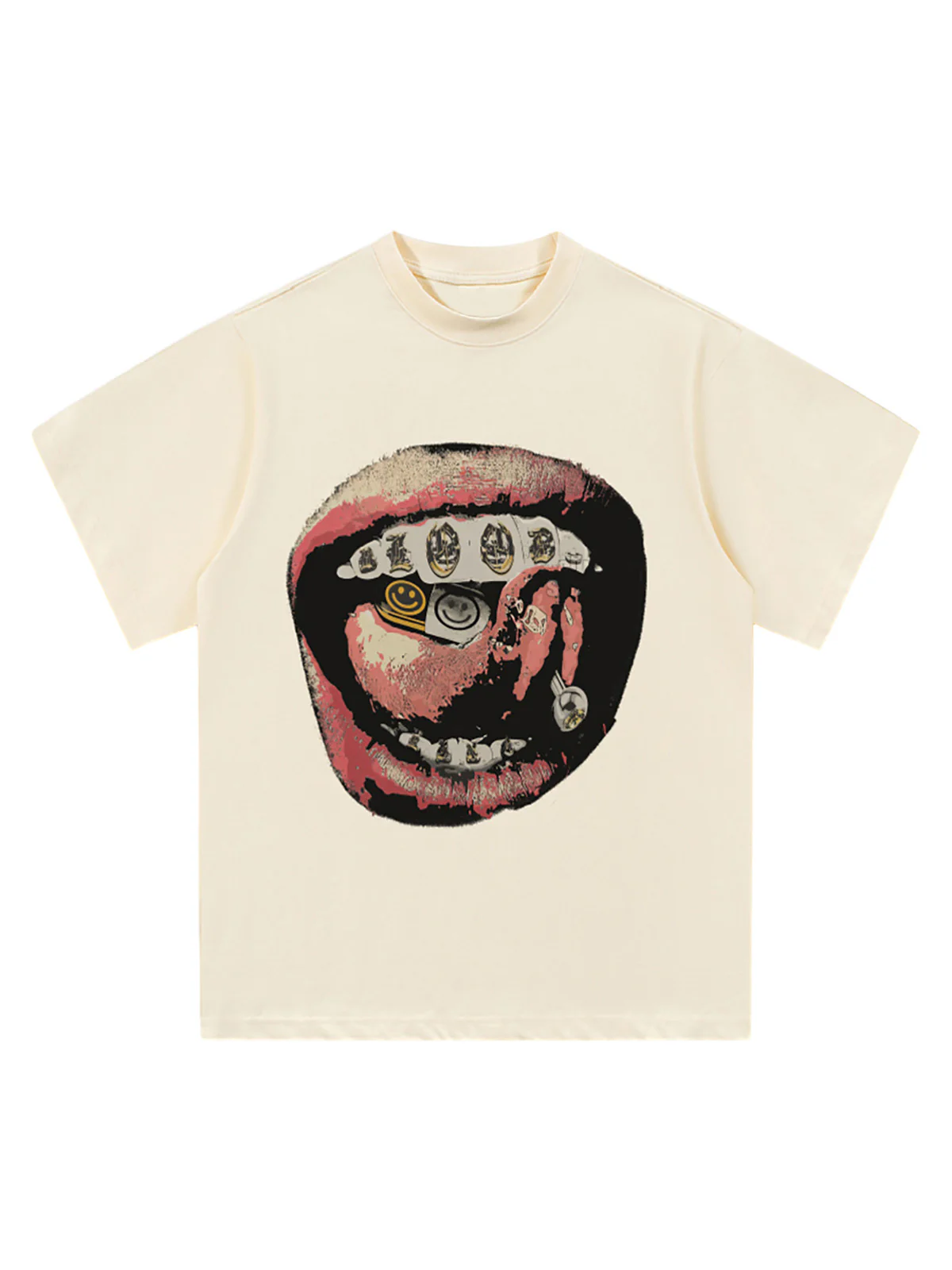Street Retro Washed Lip Print T-shirt