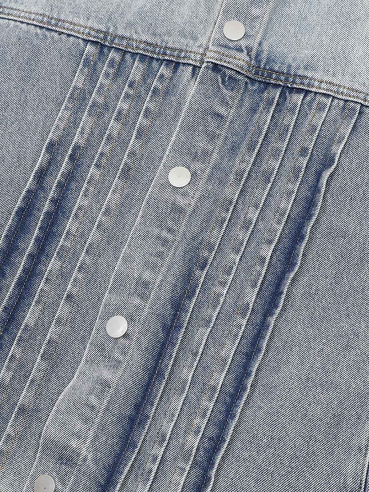 Distressed Washed Pleated Vest Jorts Denim Suit