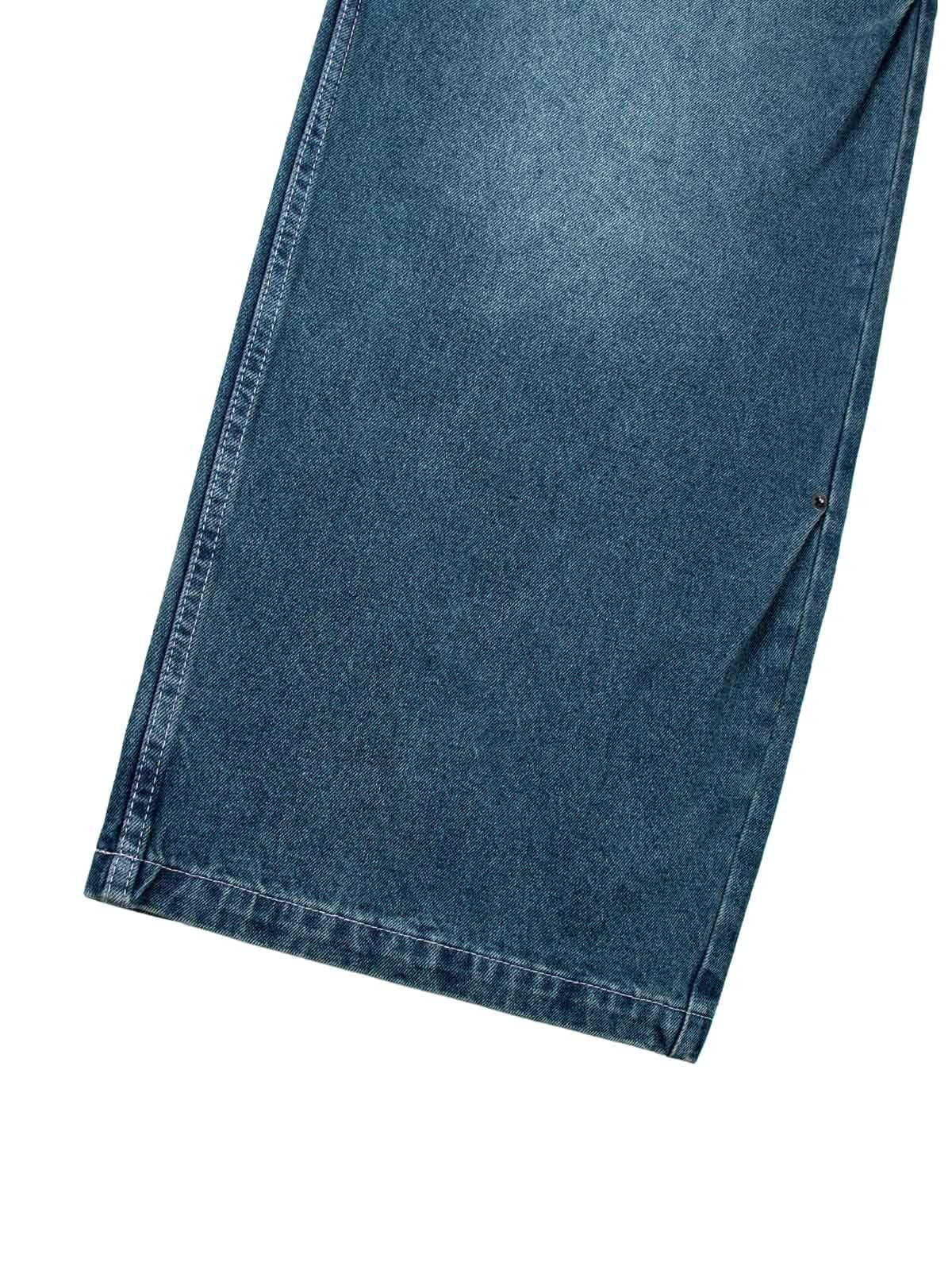 Washed Distressed Double Pleat Jeans